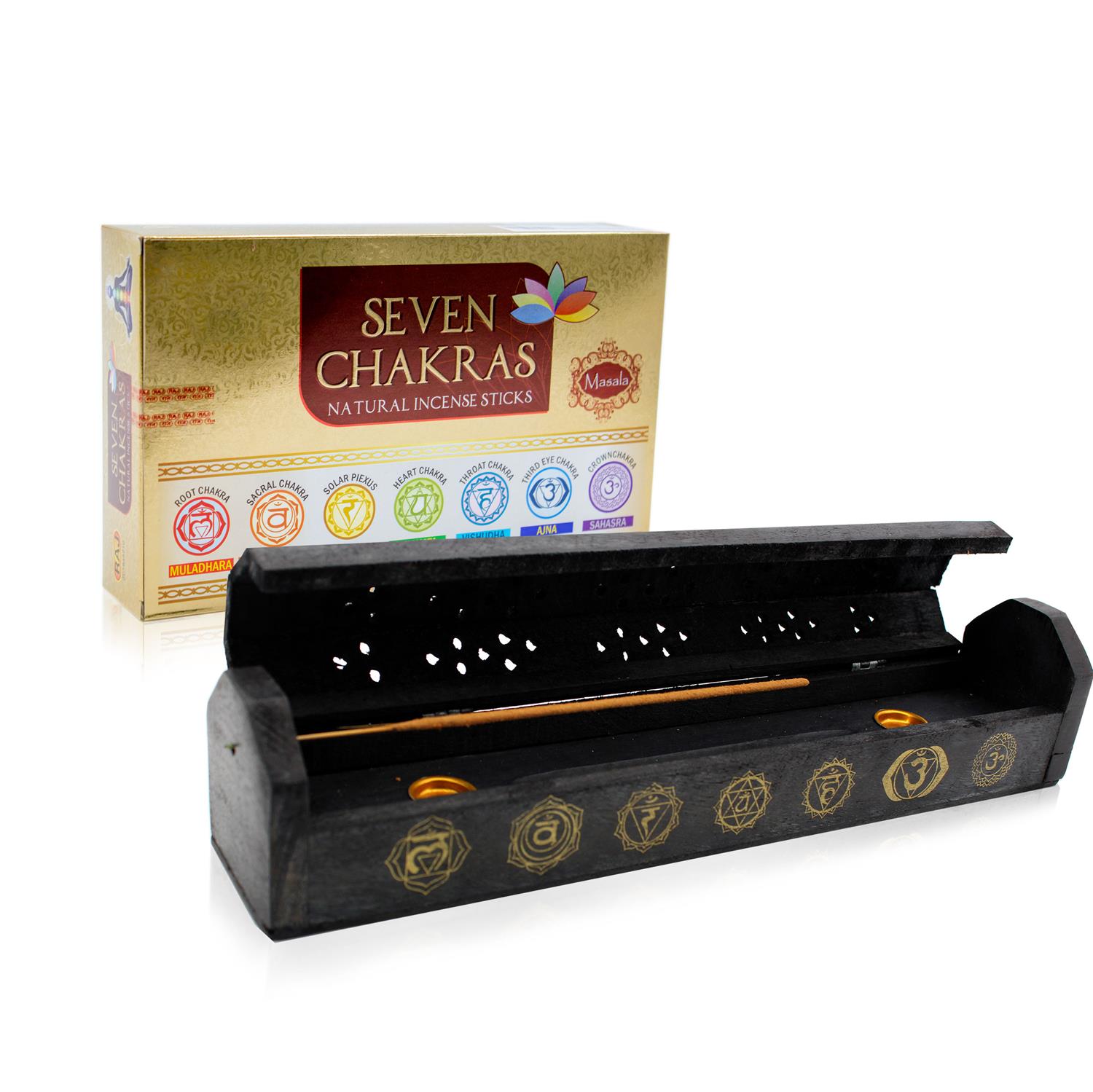 7 Chakren Set: Räucherstäbchen + Räucherstäbchen Box 7 Chakras (LX2291)