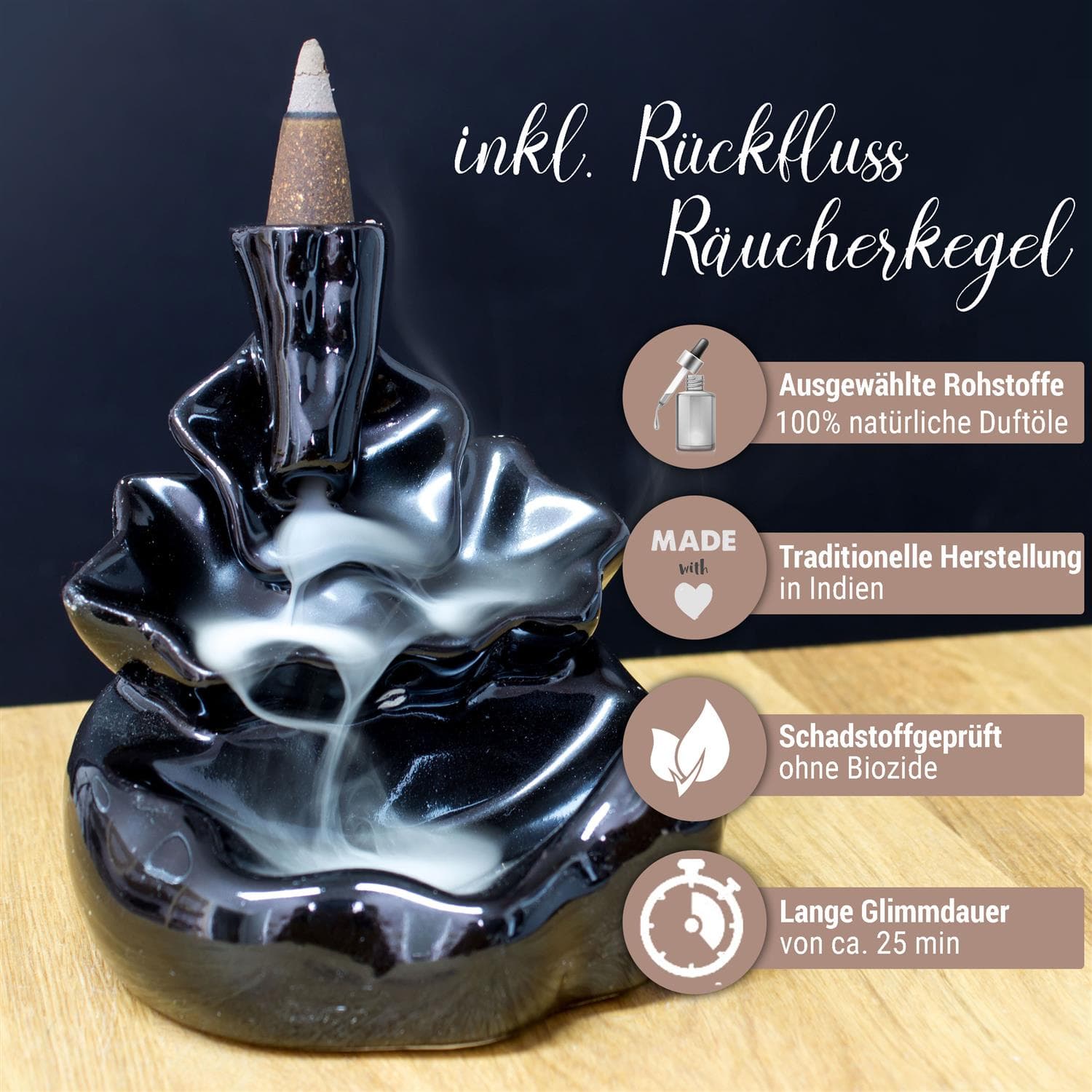 Reflux smoking cone holder incl. 10 reflux/backflow cones