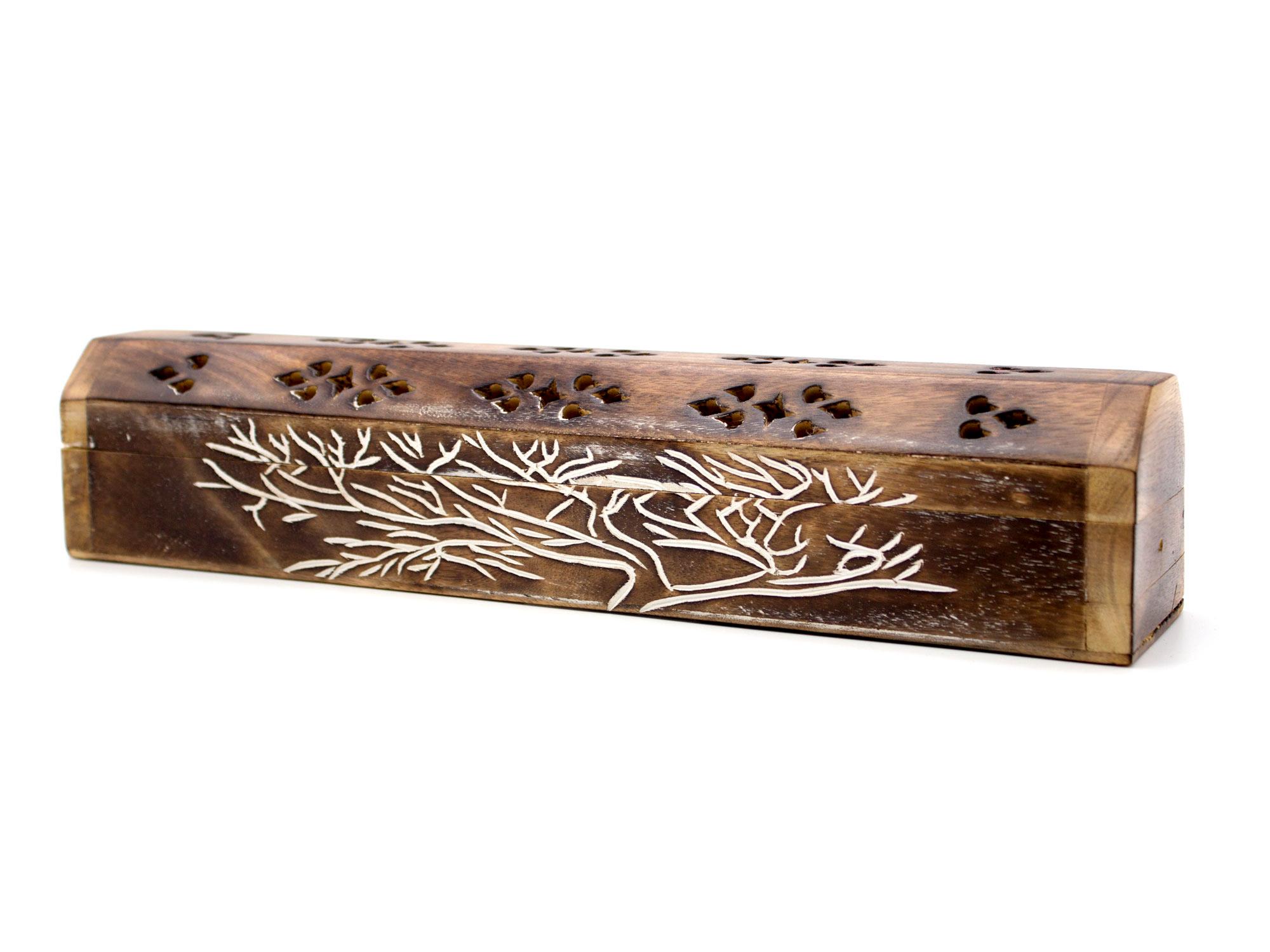 Räucherstäbchen Box aus Sheesham-Holz, handgefertigt, mit Schnitzerei (LX2118)