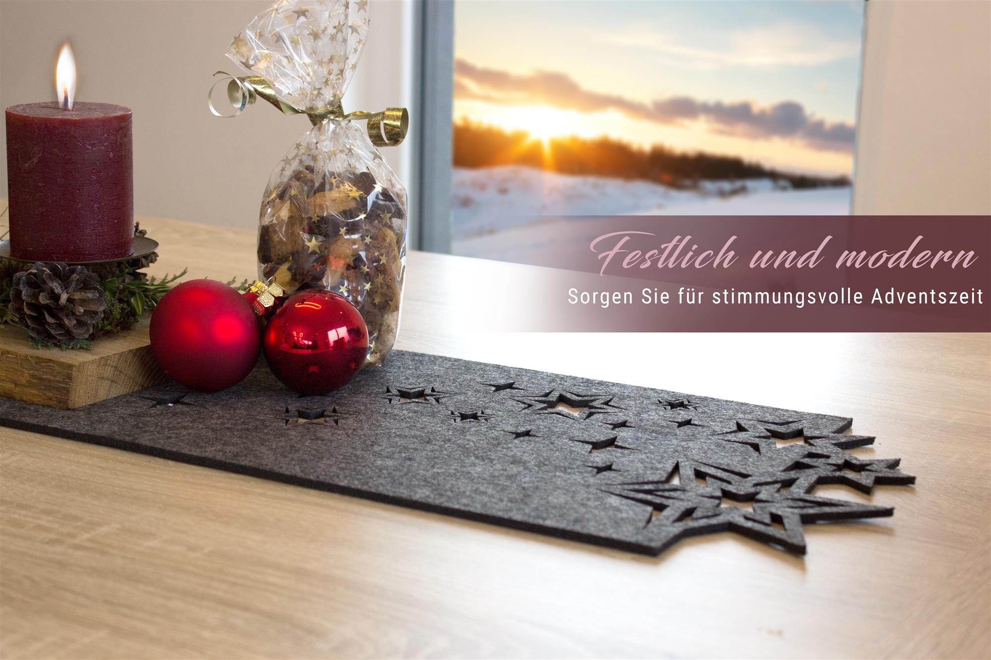 Filz Tischläufer "Weihnachten" in anthrazit (LX2022)