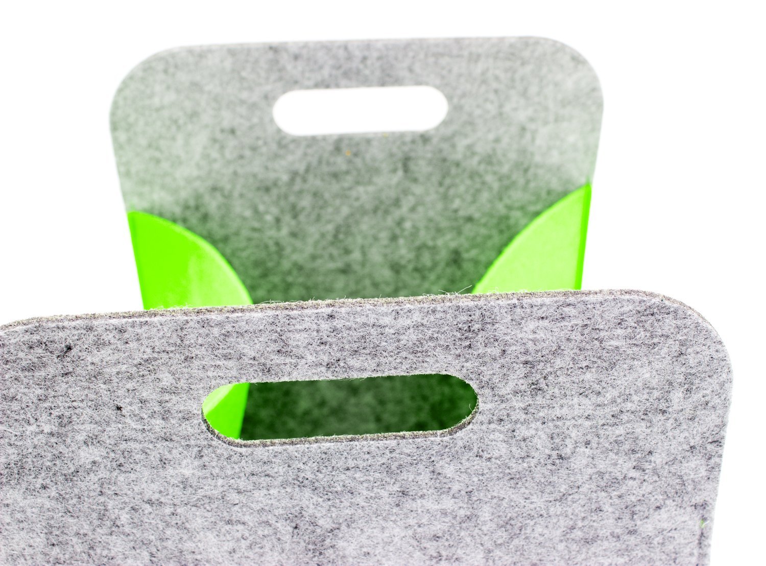 Felt storage box with carrying handles, gray/green