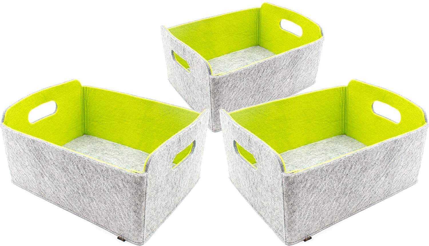 Set of 3 foldable felt storage boxes, gray/green Set of 3 foldable felt storage boxes, gray/green
