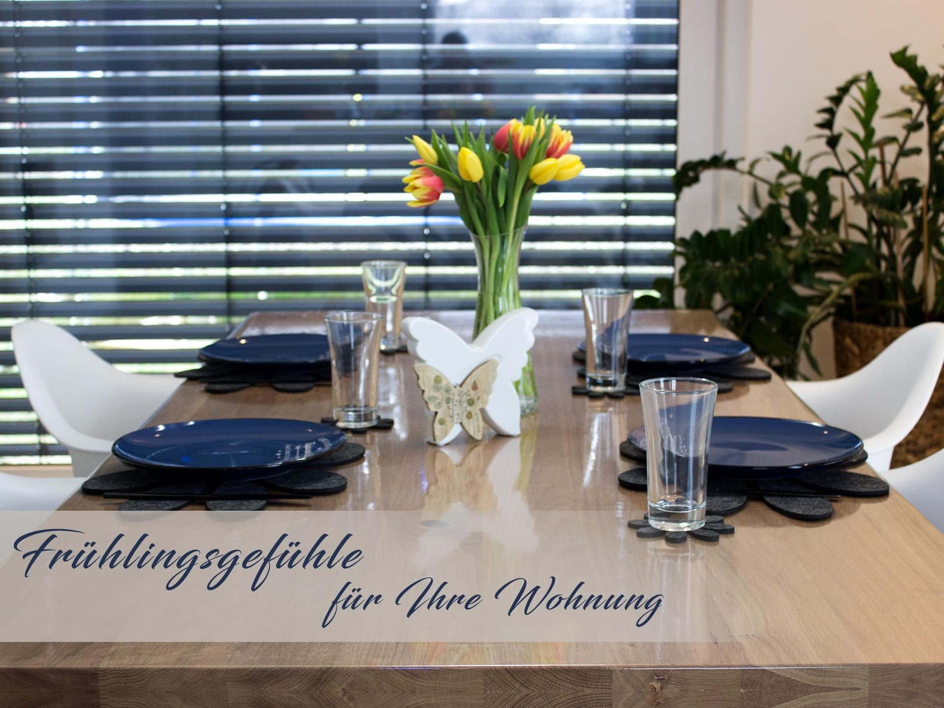 Felt place mat "Flora" for 4 persons in anthracite Felt table runner and placemat for 4 people "Flora"