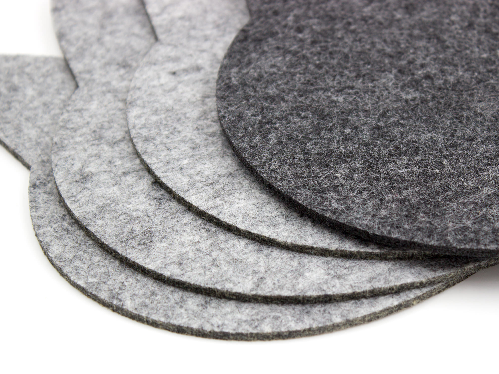 Felt trivet in cat shape, set of 6, greyish and dark grey