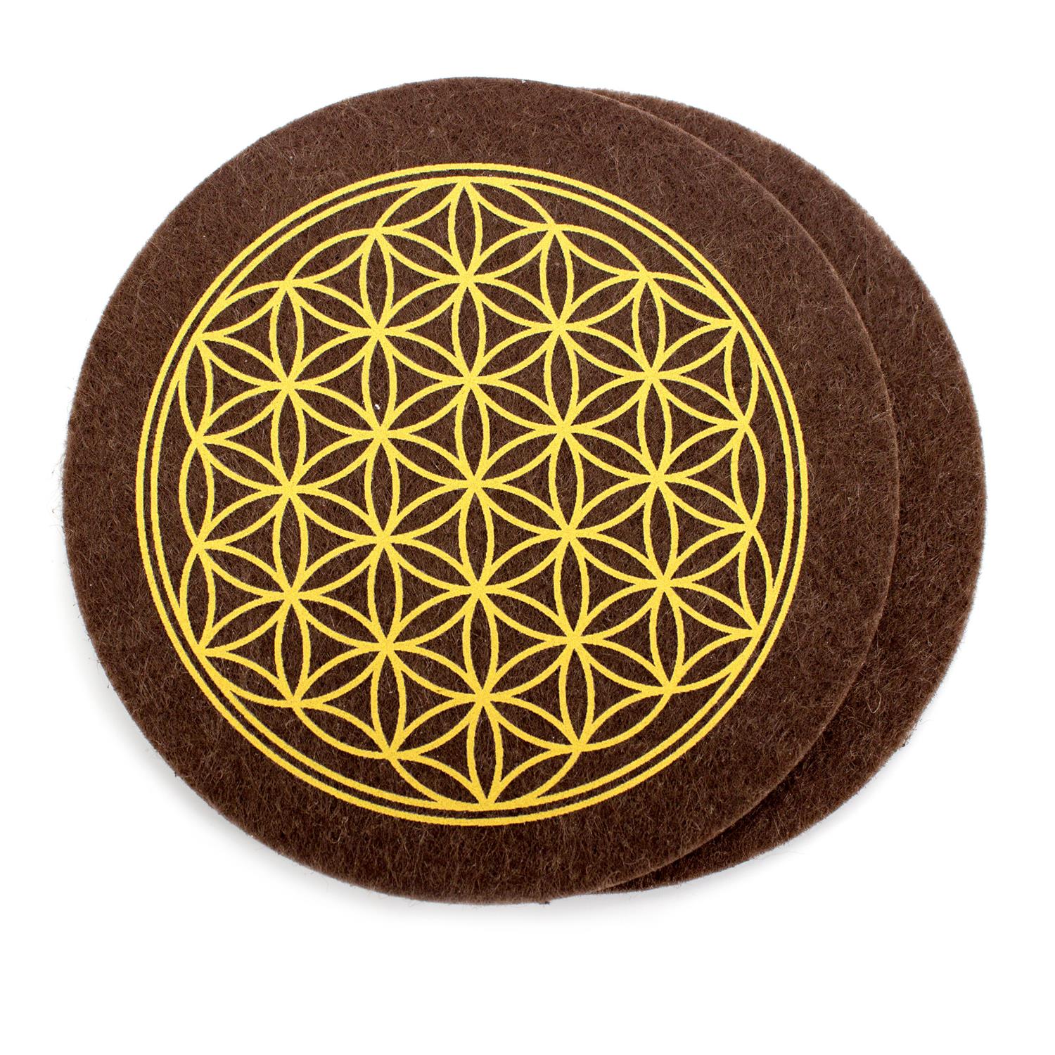 Flower of life glass coaster in brown
