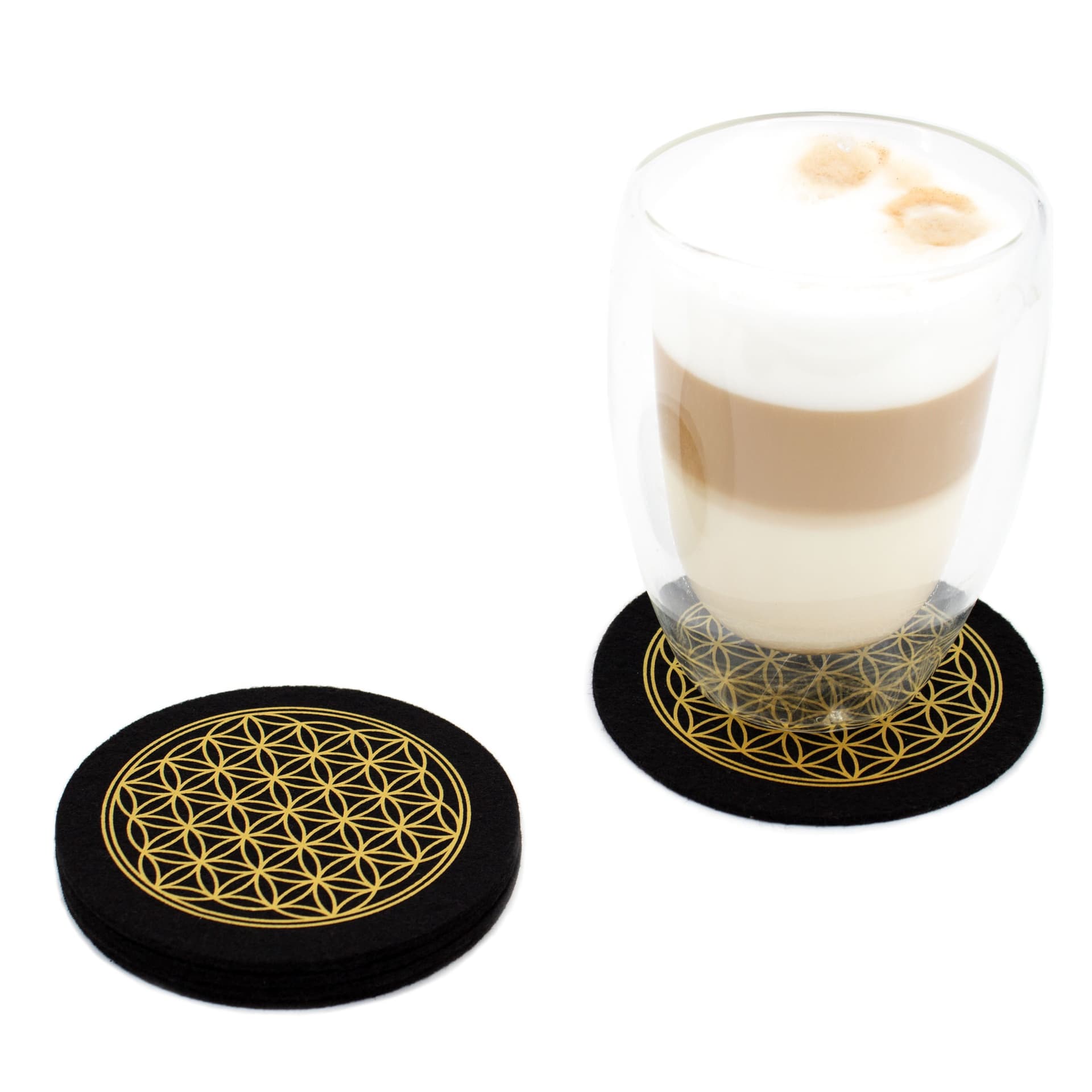 Set of 2 flower of life glass coasters - black Set of 2 flower of life glass coasters - black
