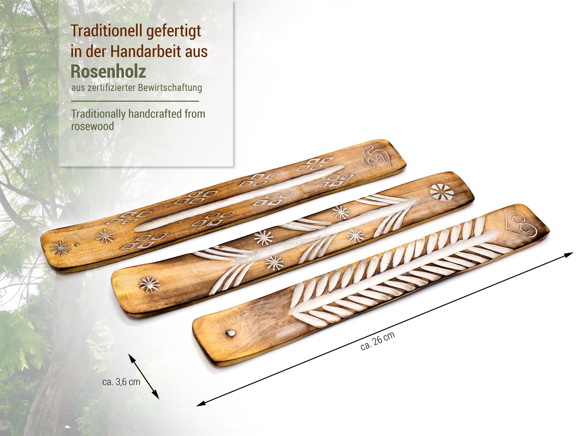 Räucherstäbchenhalter handgefertigt, 3er Set aus Holz (LX2054)