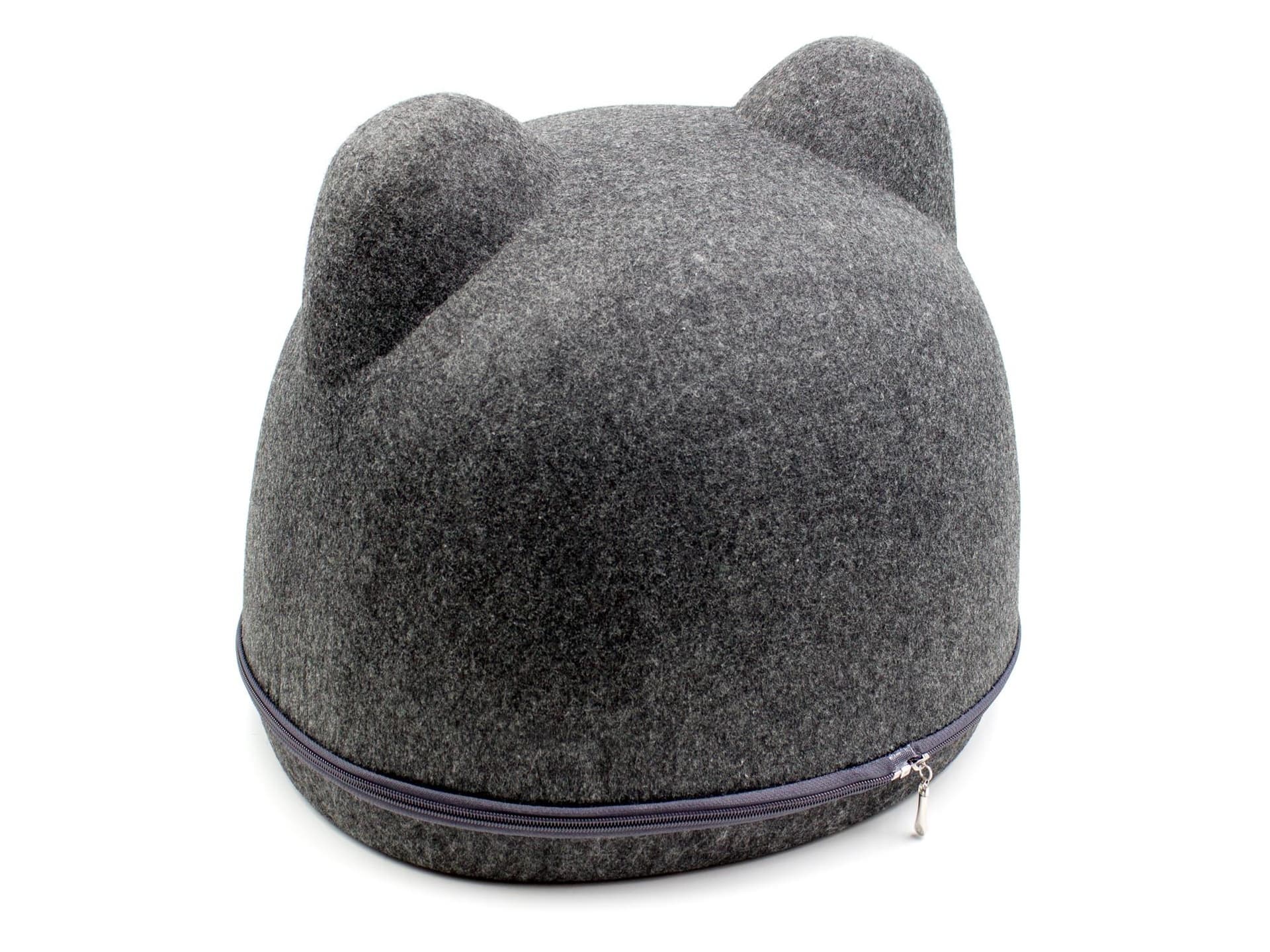 Felt cat cave with ears in dark grey