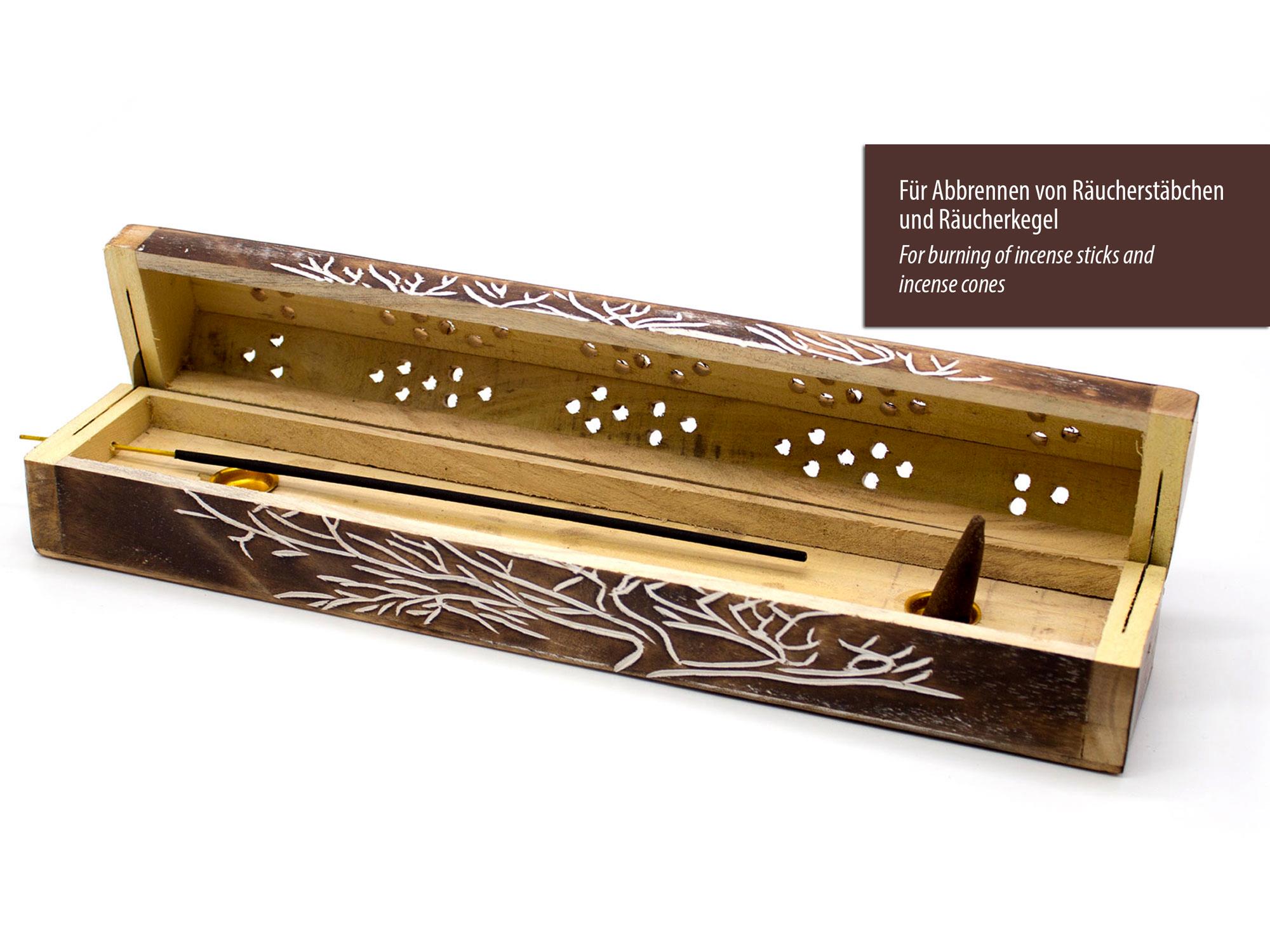 Räucherstäbchen Box aus Sheesham-Holz, handgefertigt, mit Schnitzerei (LX2118)