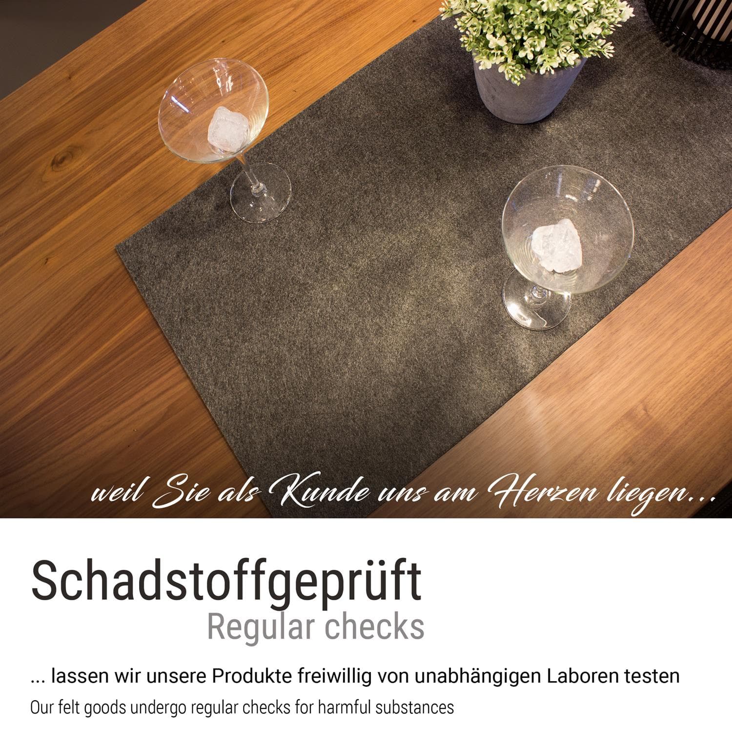 Felt table runner anthracite CASORO, 40x150