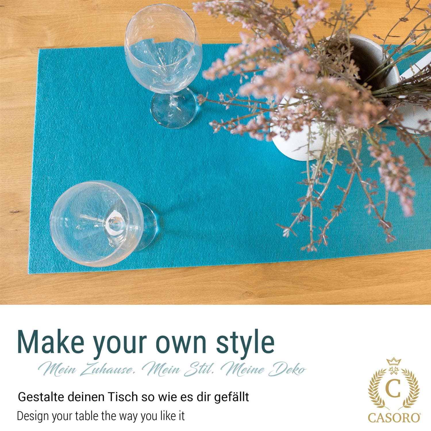 Felt table runner petrol CASORO 40x150