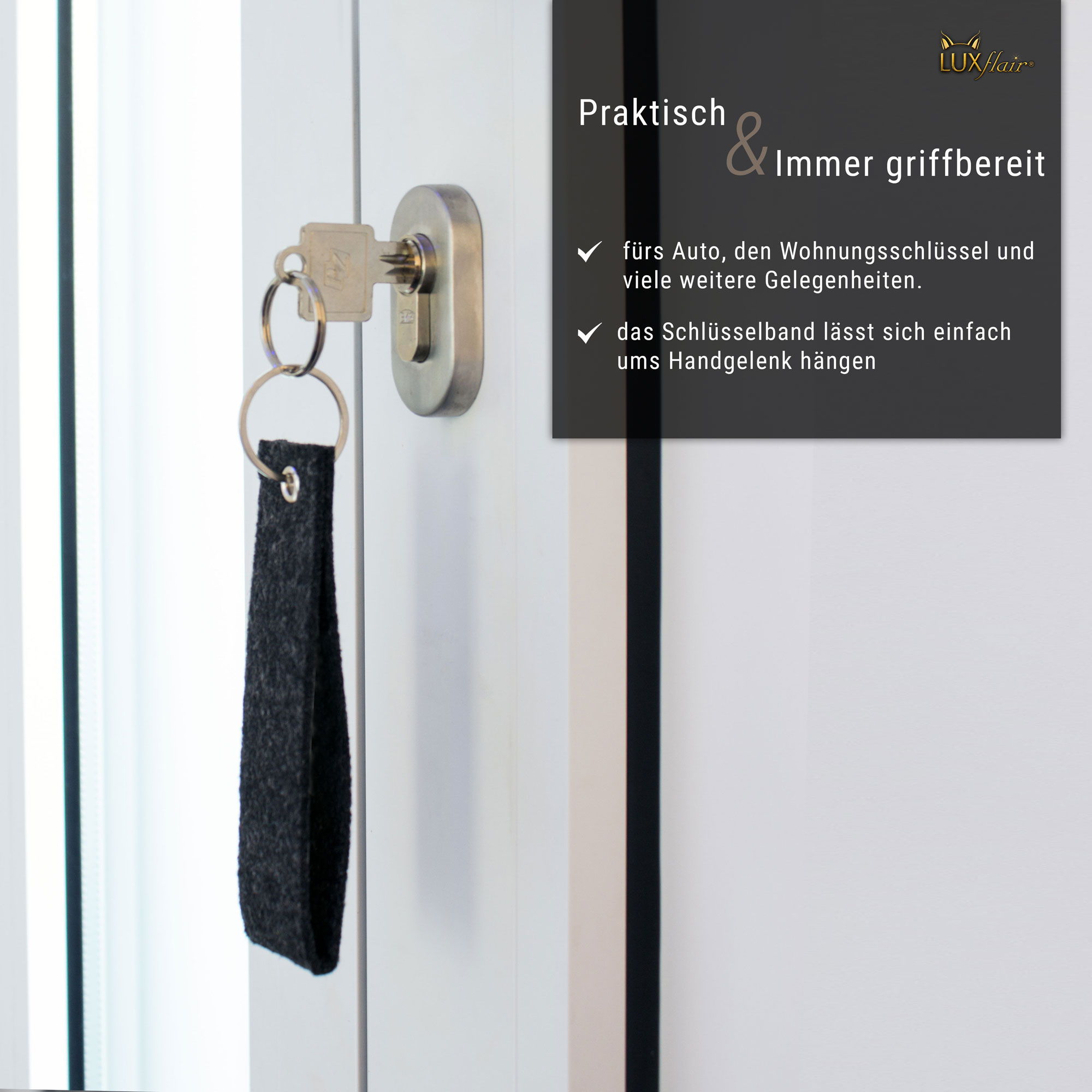 Set of 10 felt key rings dark gray