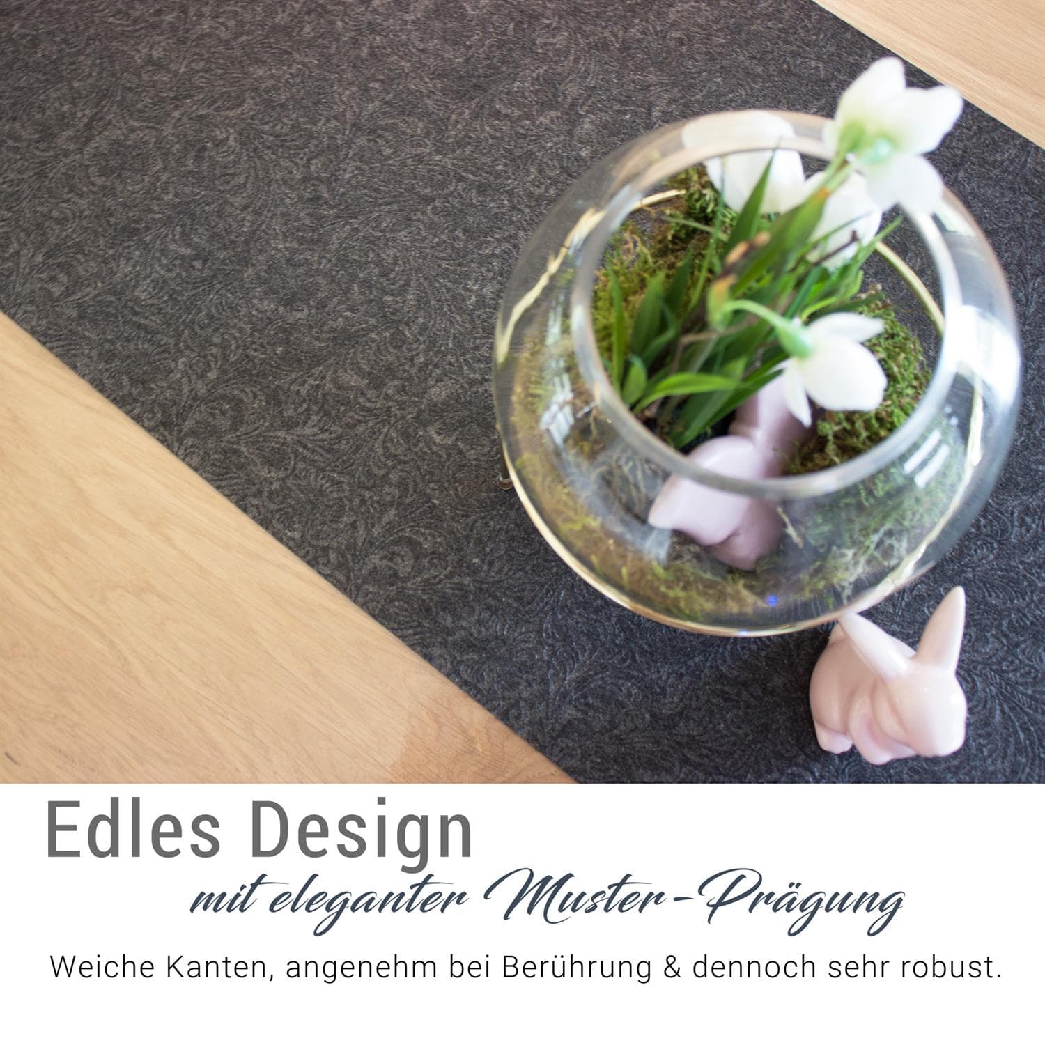 Felt table runner dark grey (embossed)