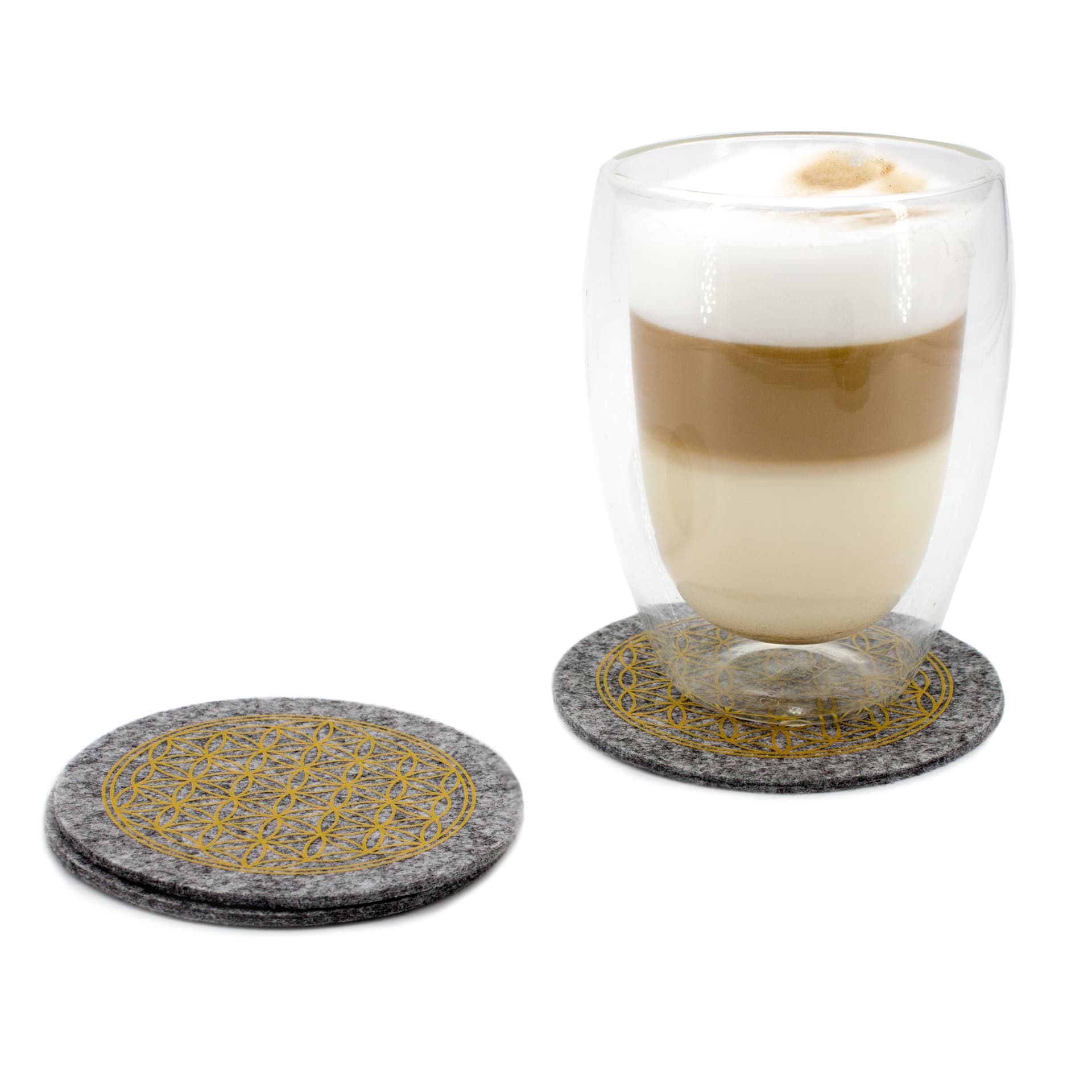 Set of 2 flower of life glass coasters - gray-melted Set of 2 flower of life glass coasters - gray-melted