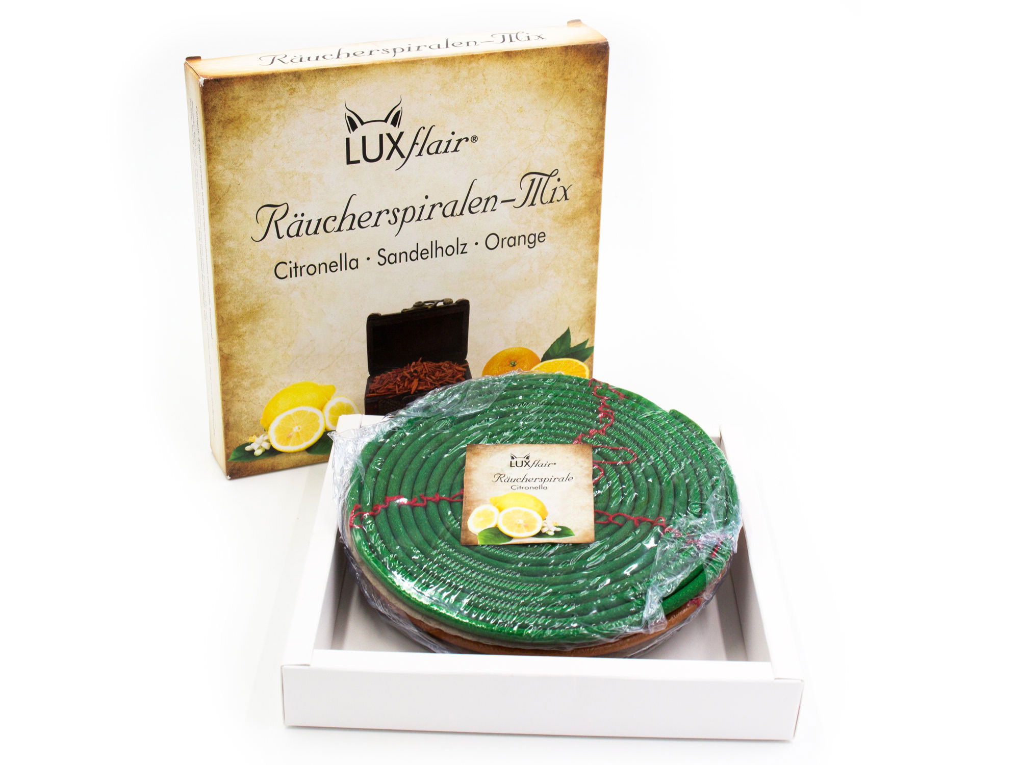 3er Set Räucherspiralen (Citronella, Sandelholz, Orange) (LX1542)