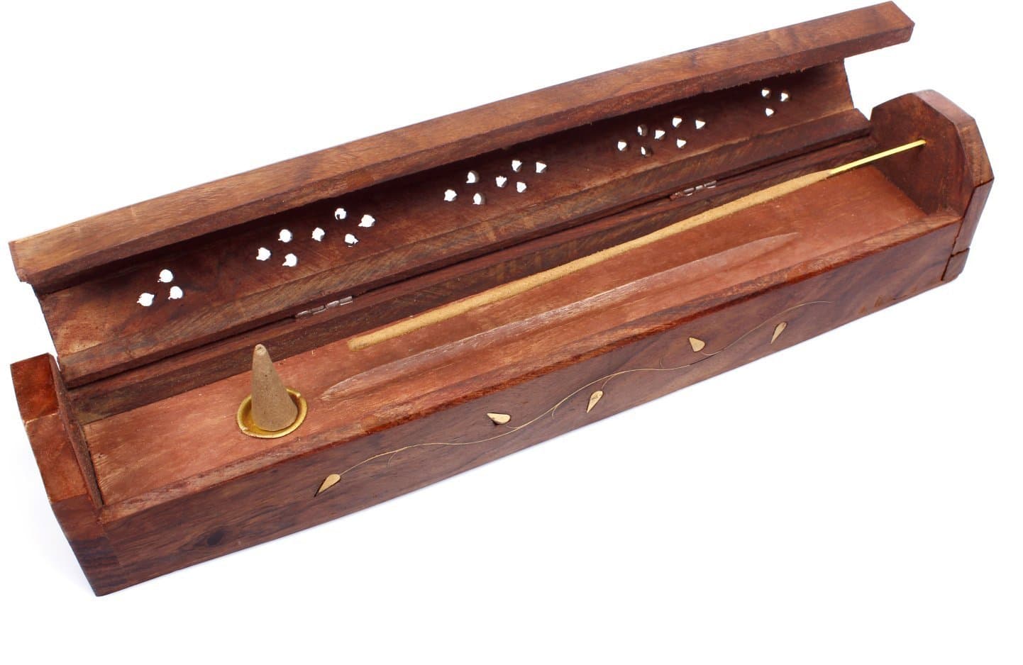 Sheesham Wood Incense Box with Copper Flower Ornament