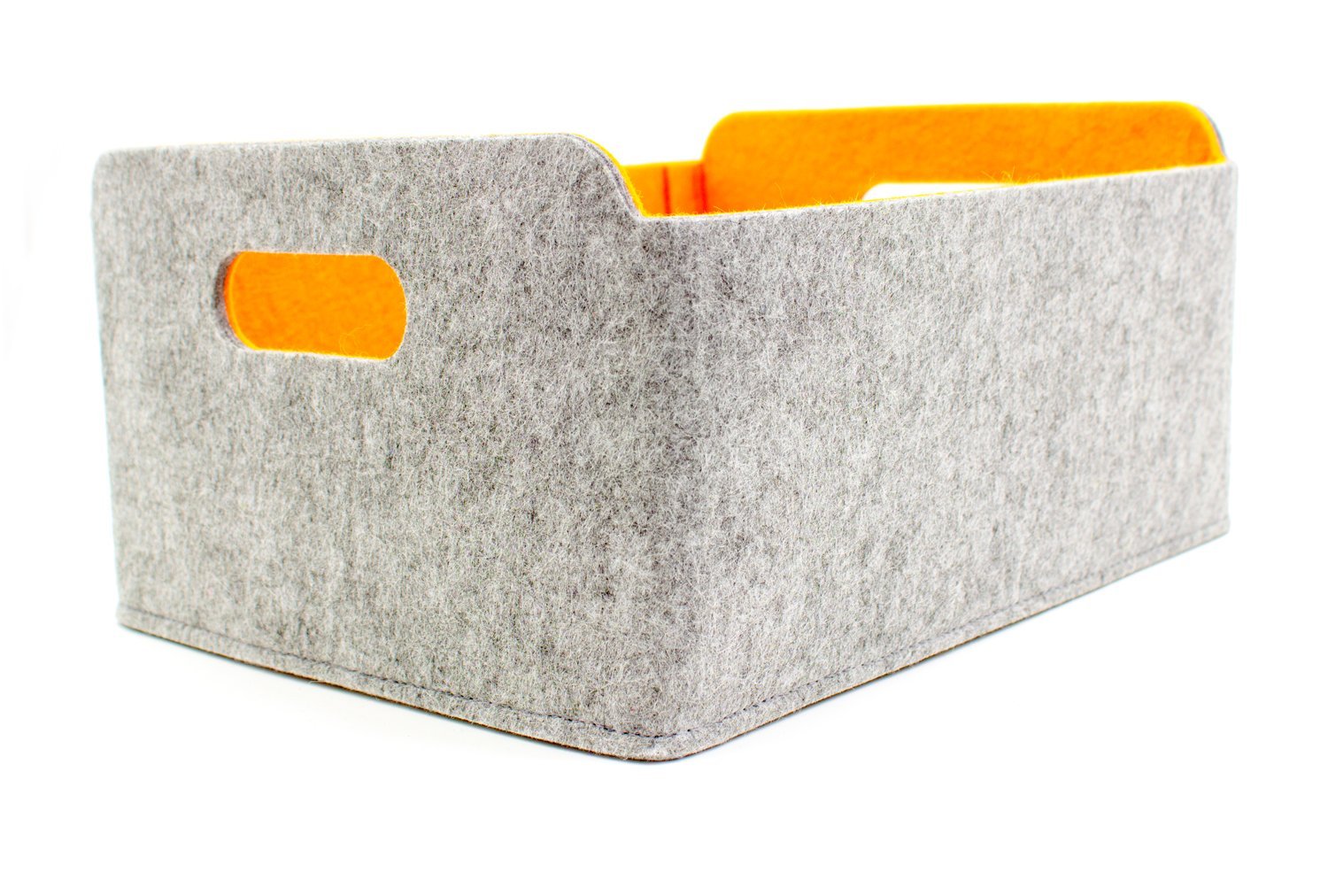 Set of 3 foldable felt storage boxes, gray/orange