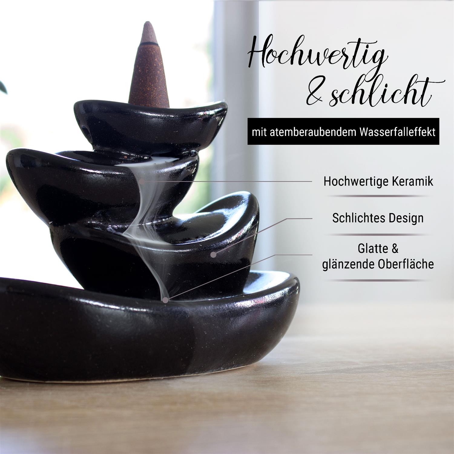 Backflow incense cone holder incl. 10 backflow/backflow incense cones