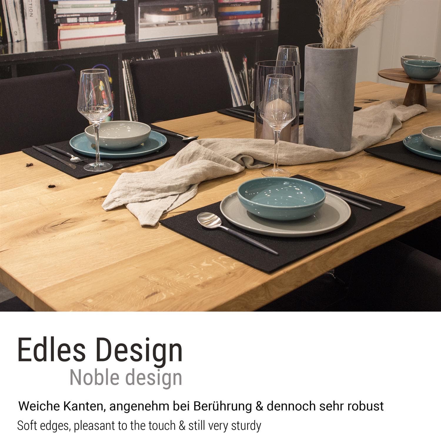 Eckiges Filz-Platzset im 4er Set schwarz