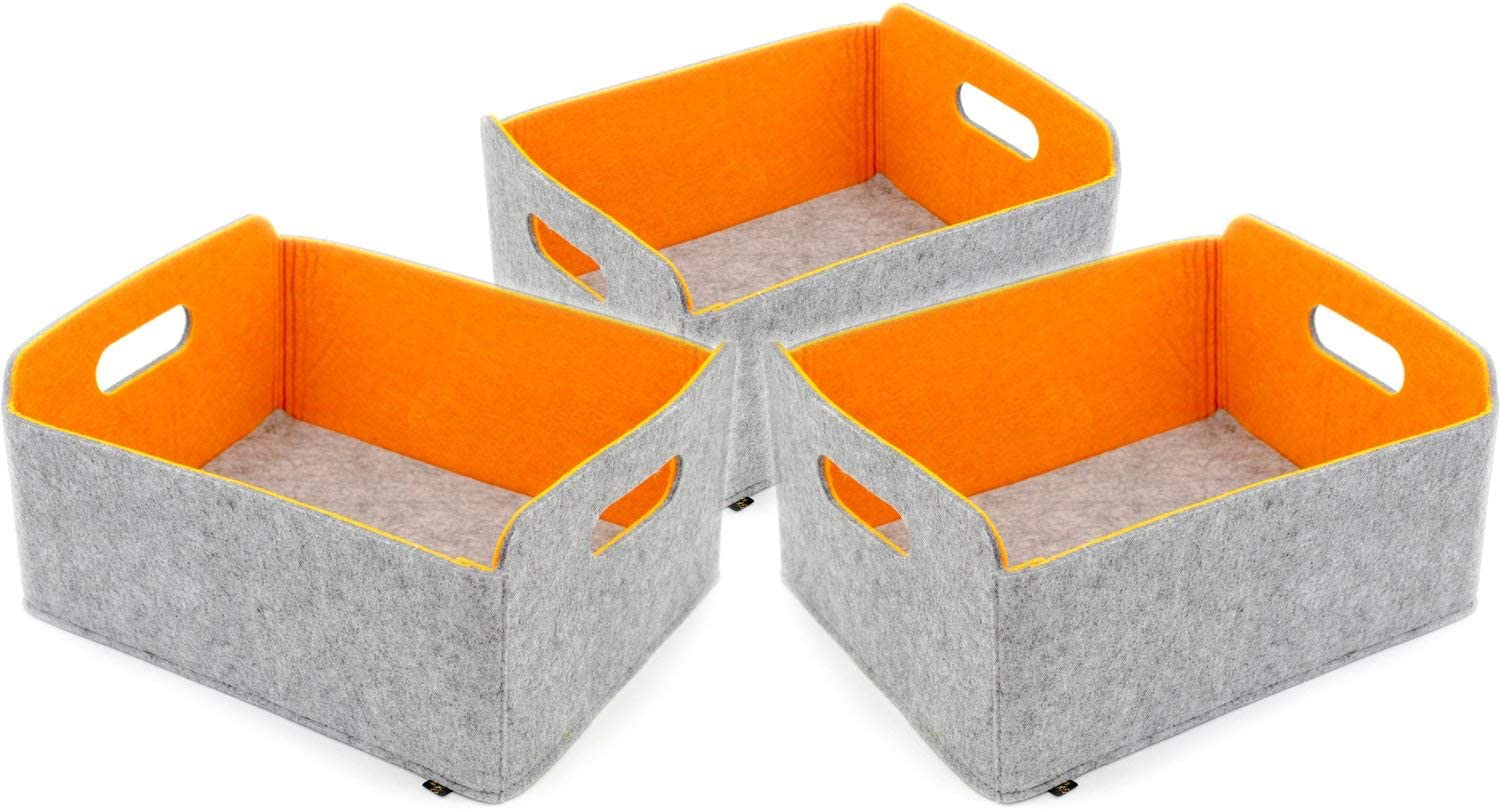 3er Set Filz Aufbewahrungsbox faltbar, graumeliert/orange (LX2129-3er)