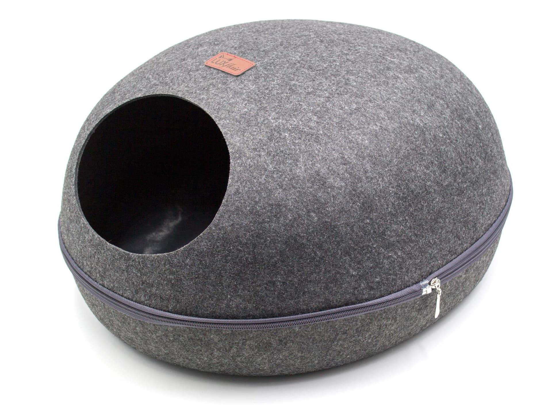 Oval designer felt cat cave in dark grey