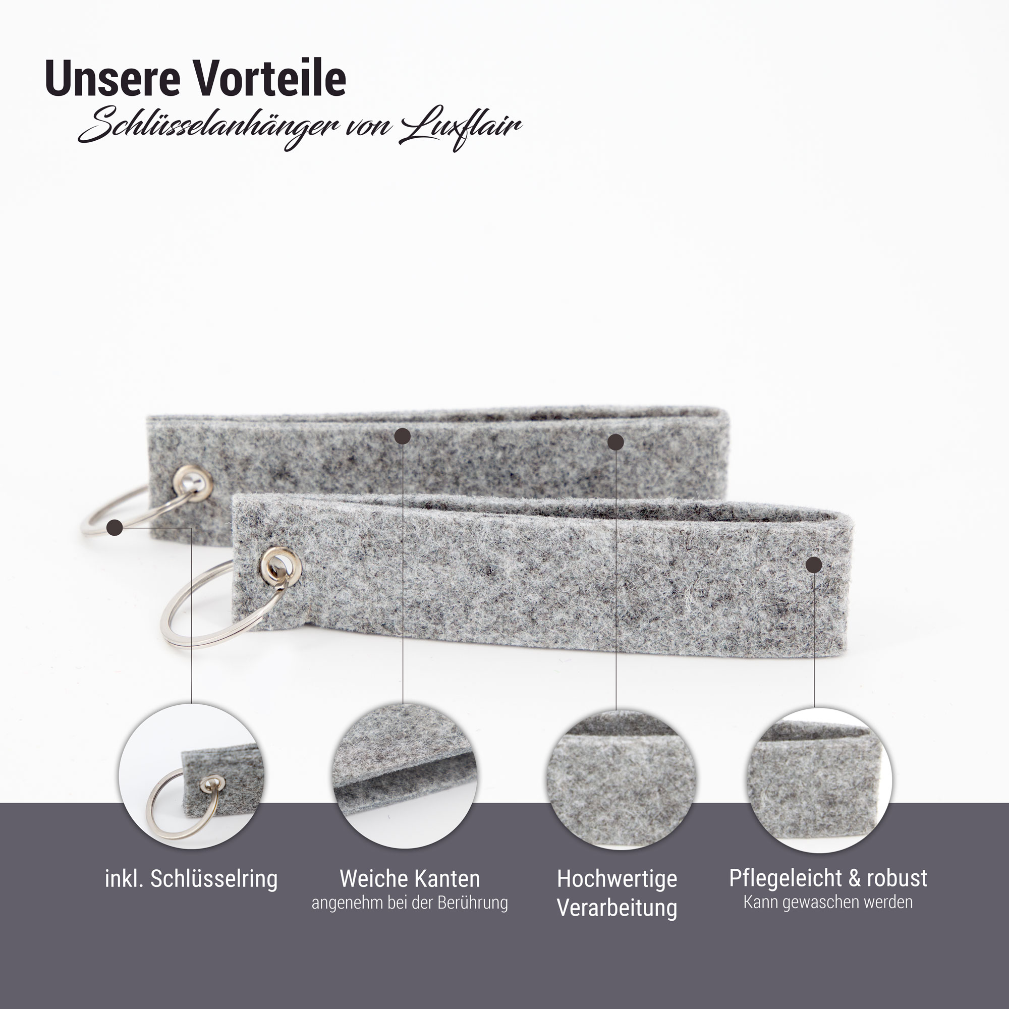 10er Set Filz Schlüsselanhänger graumeliert (SA-10-HG)