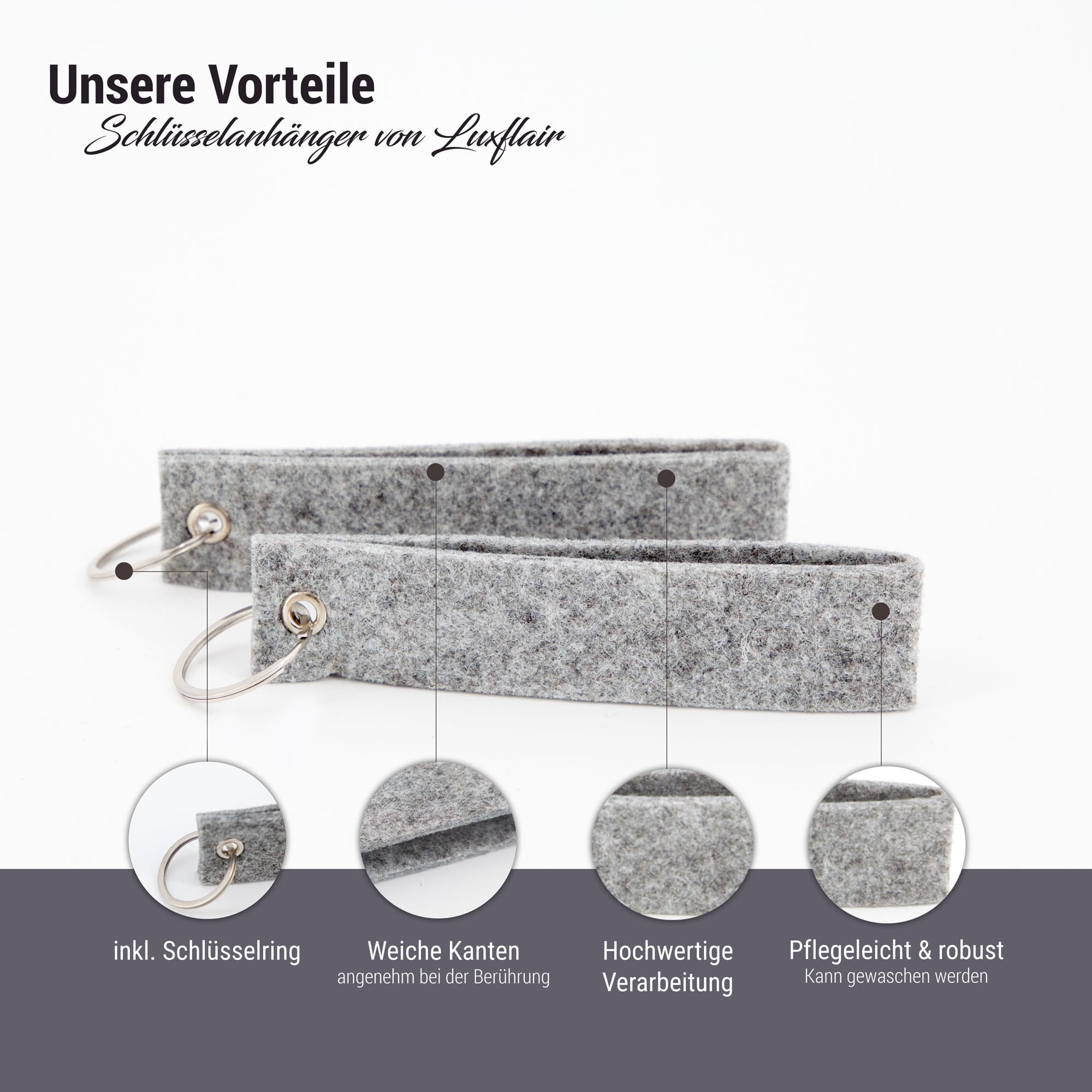 10er Set Filz Schlüsselanhänger graumeliert (SA-10-HG)