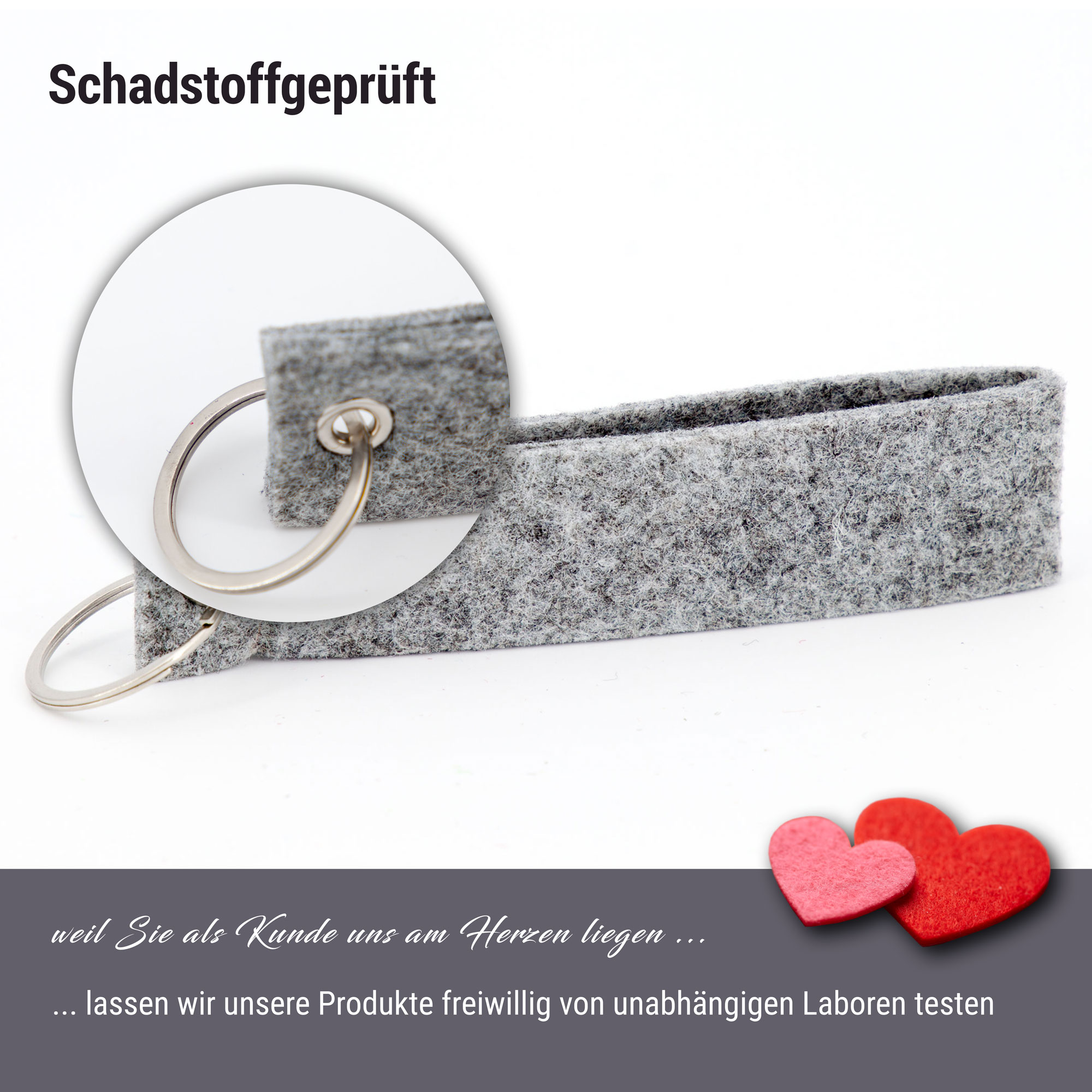 10er Set Filz Schlüsselanhänger graumeliert (SA-10-HG)