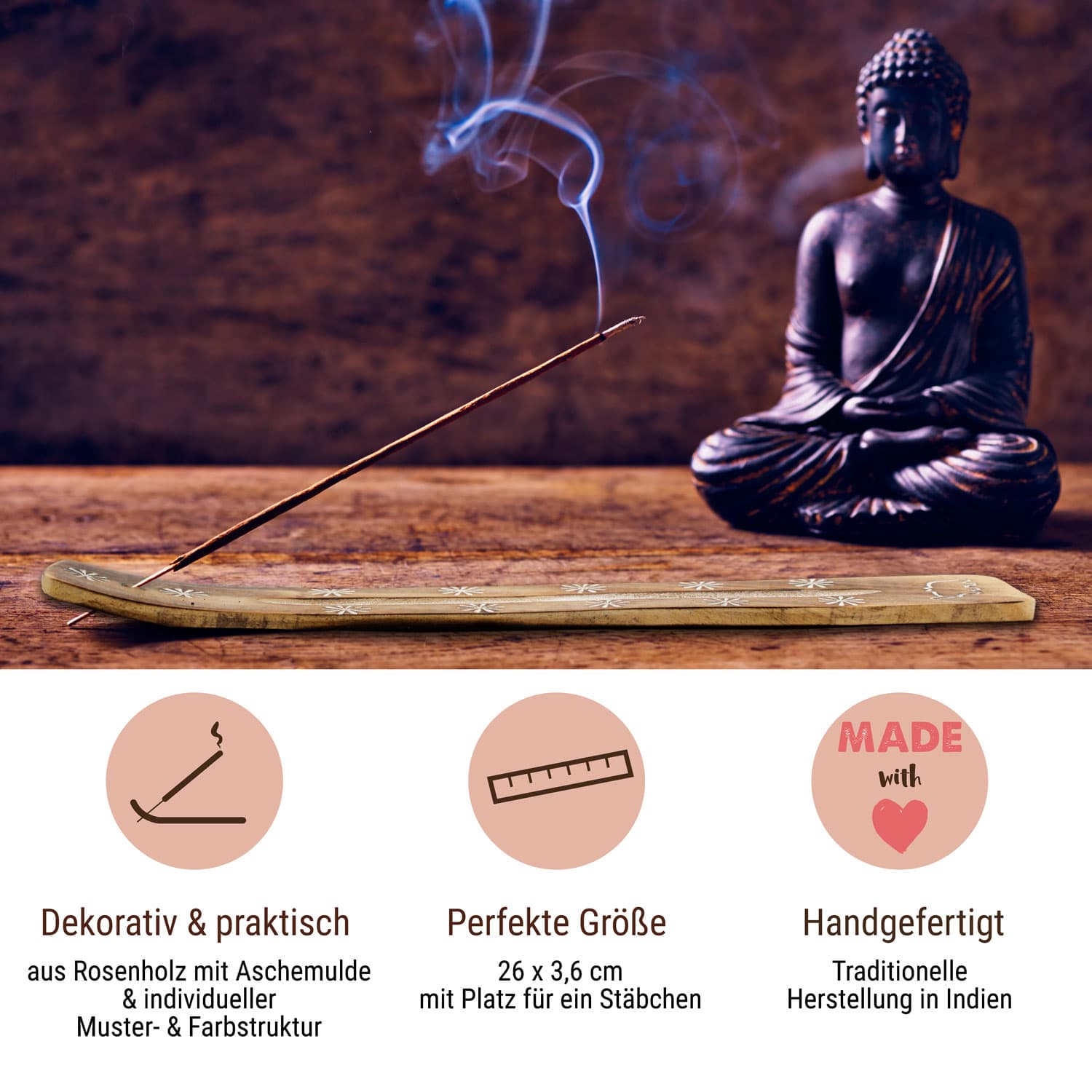 Incense holder brown sheesham wood (stars)