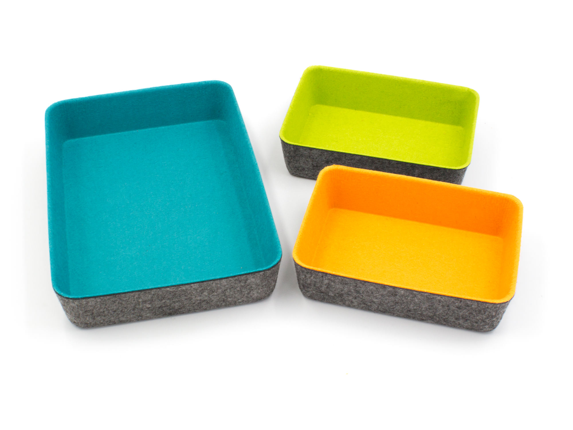 Stylish felt office boxes in a set of 3 (wide)