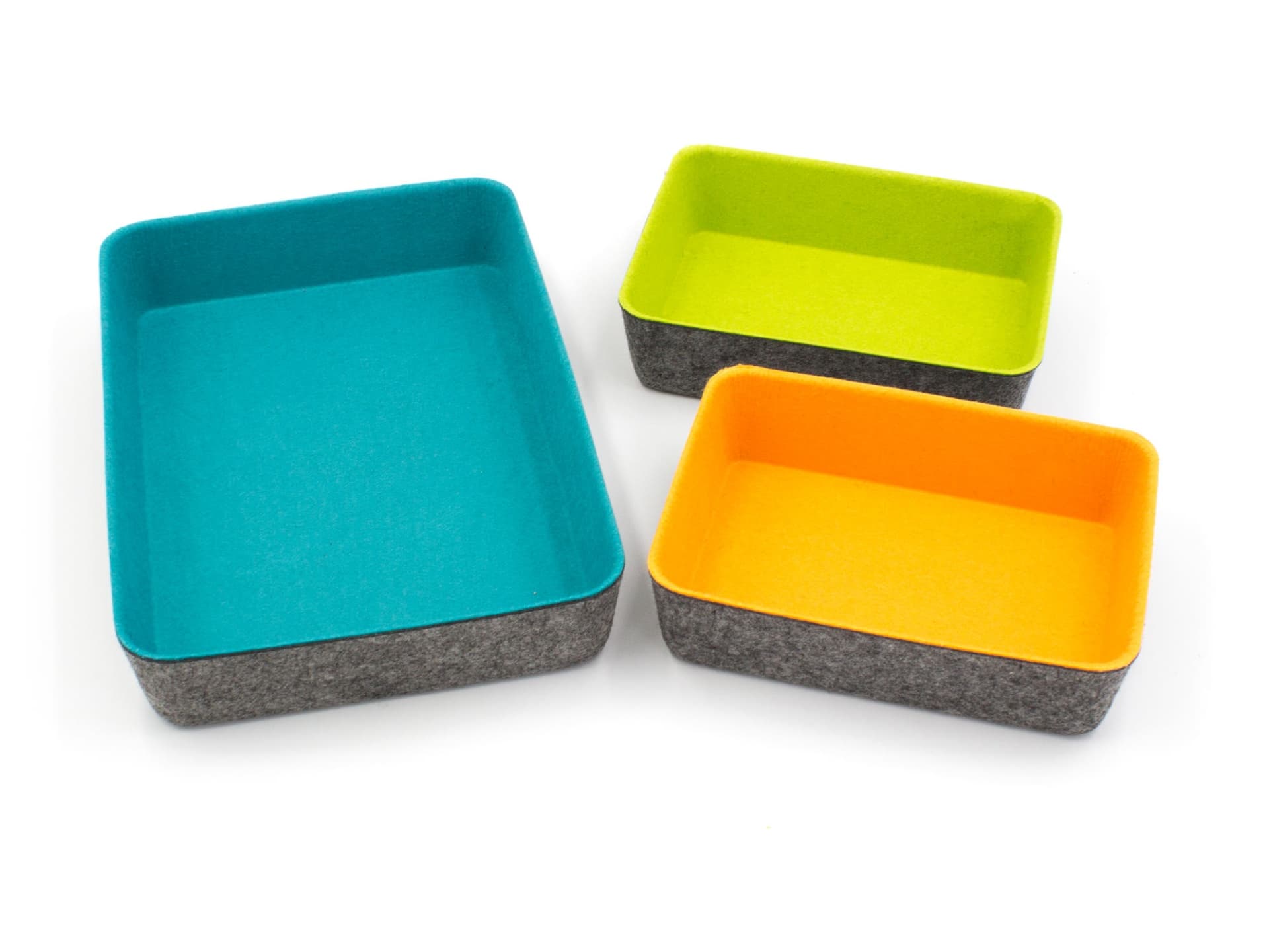 Stylish felt office boxes in a set of 3 (wide)