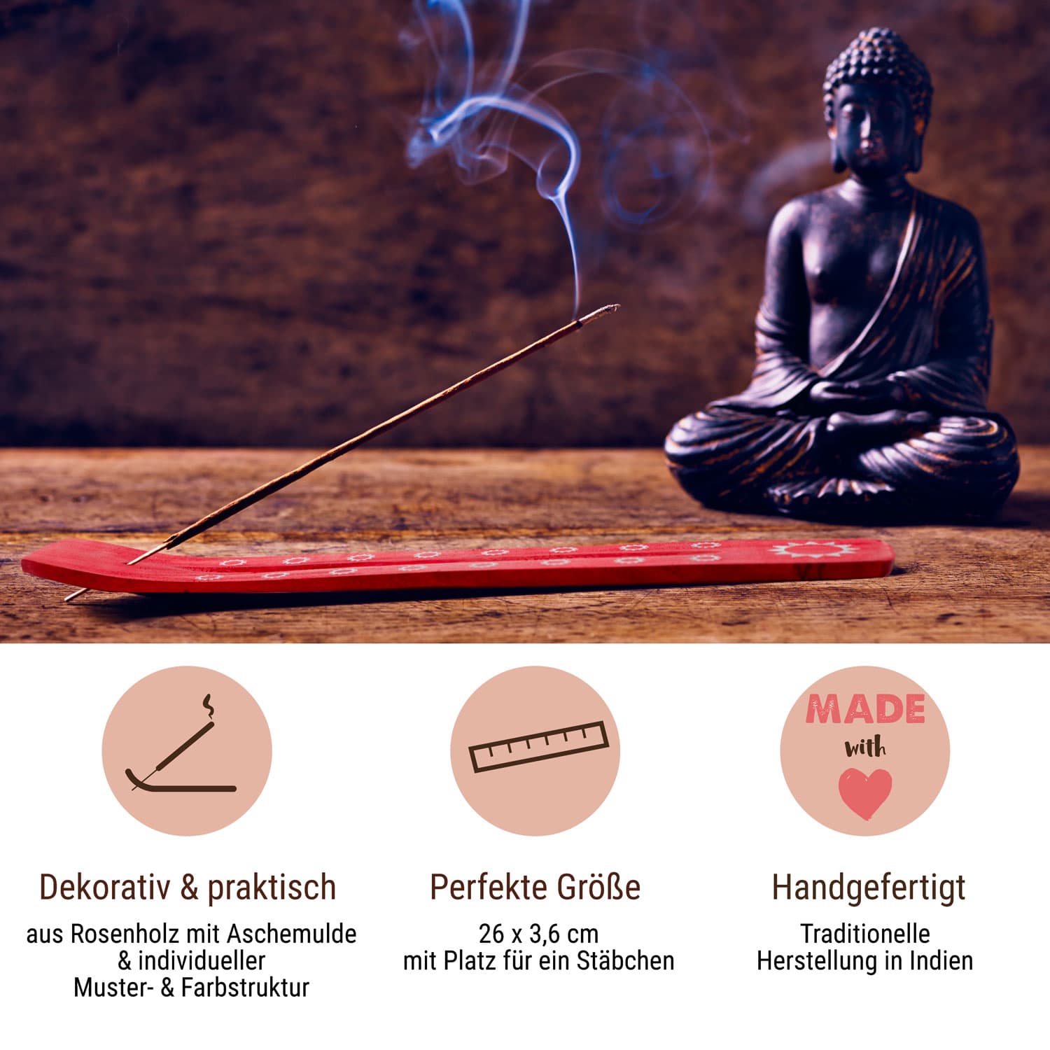 Incense stick holder pink made of sheesham wood