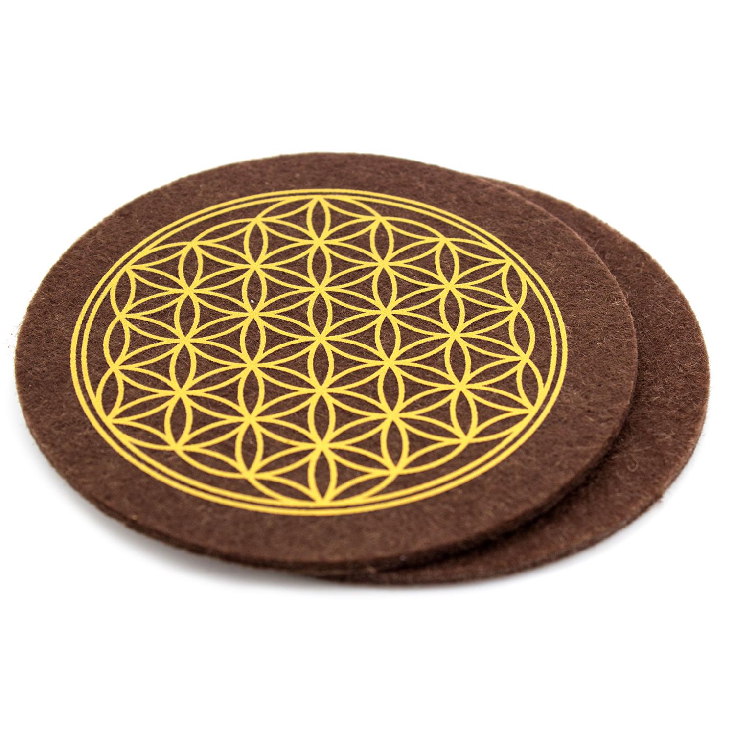 Flower of life glass coaster in brown