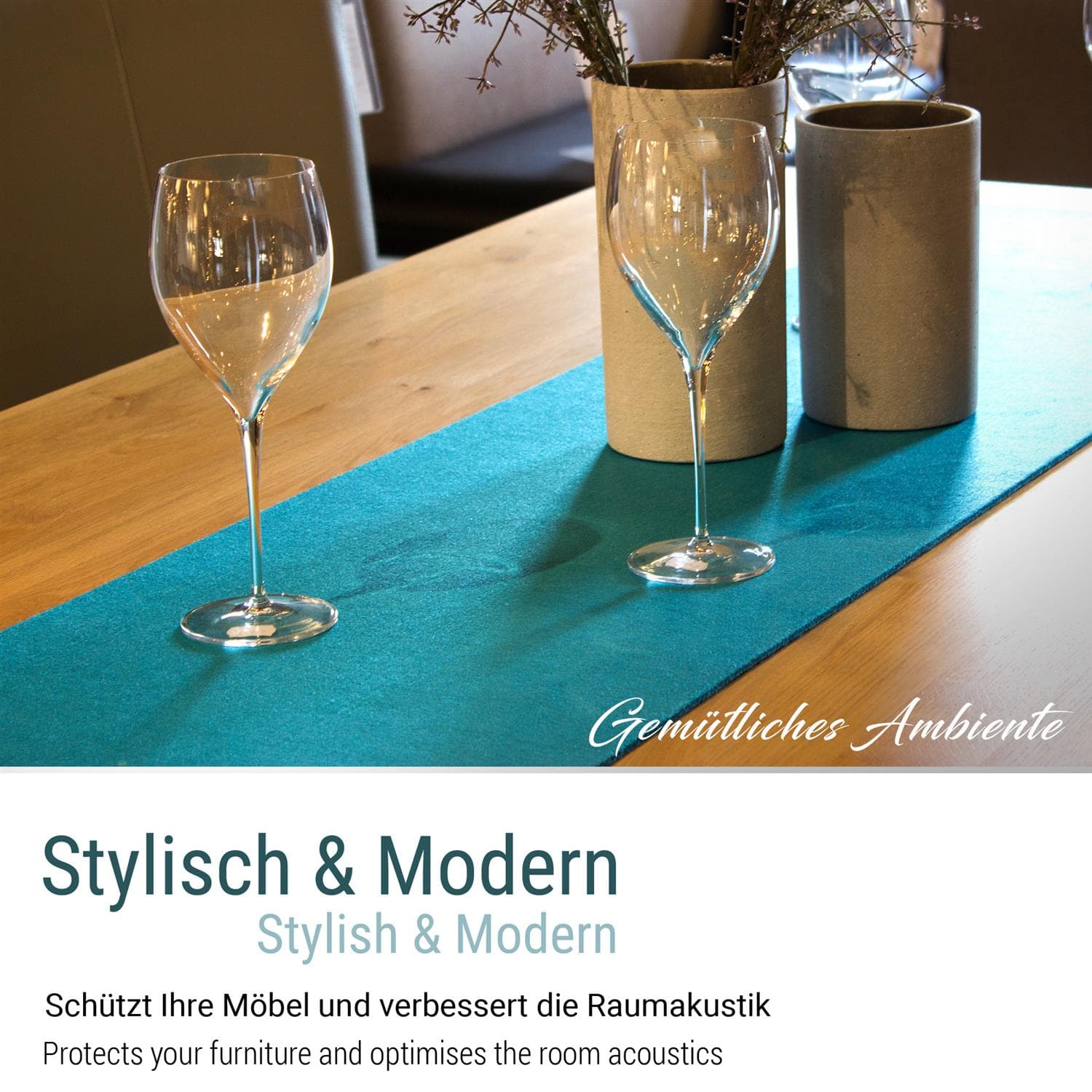 Felt table runner petrol CASORO 40x150