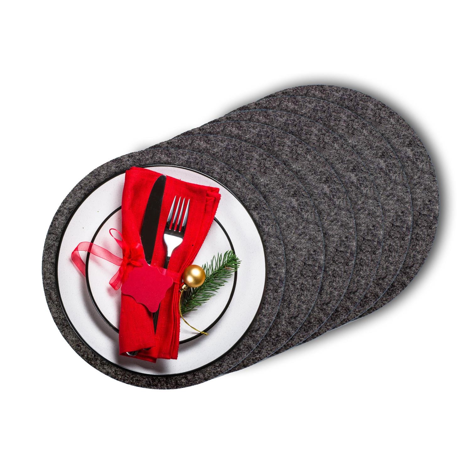 Set of 6 felt placemats anthracite, round Ø 35cm
