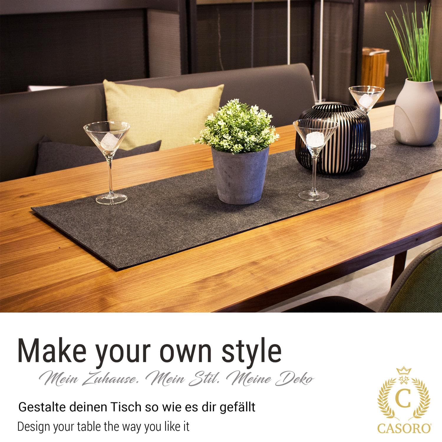 Felt table runner anthracite CASORO, 40x150