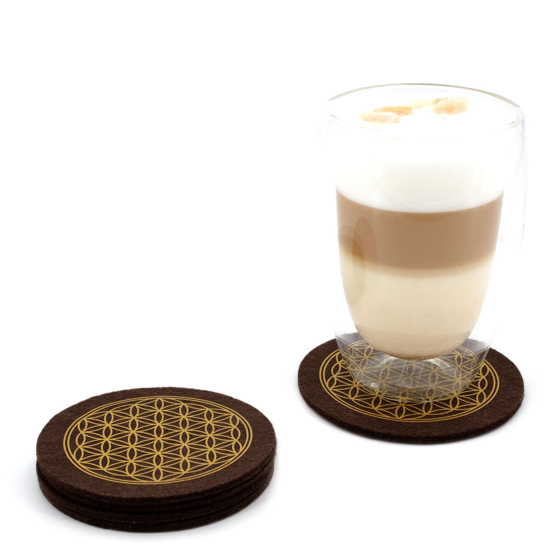 Flower of life glass coaster in brown Flower of life glass coaster in brown