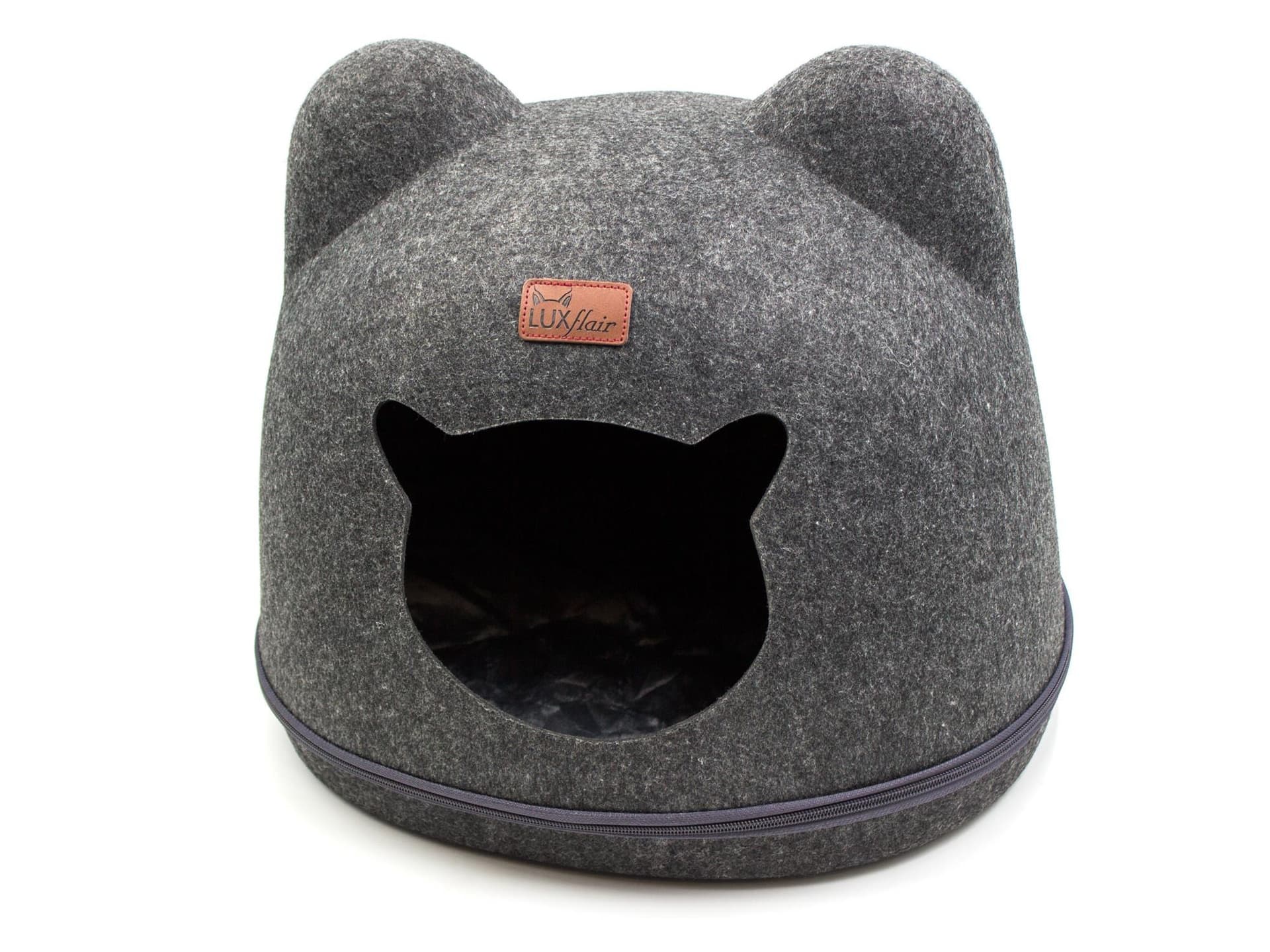 Felt cat cave with ears in dark grey