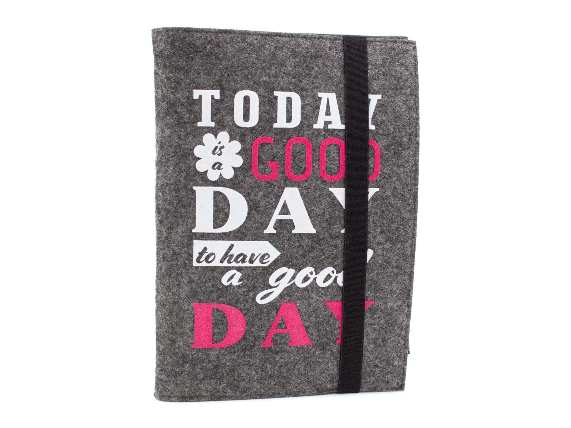 Felt notebook dark gray A5 with flock print "Good day" Felt notebook dark gray A5 with flock print "Good day"