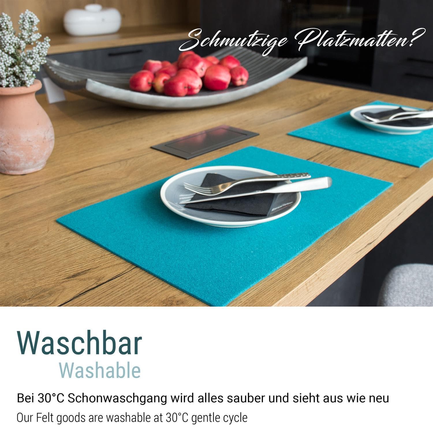 Square felt placemat set of 4 petrol