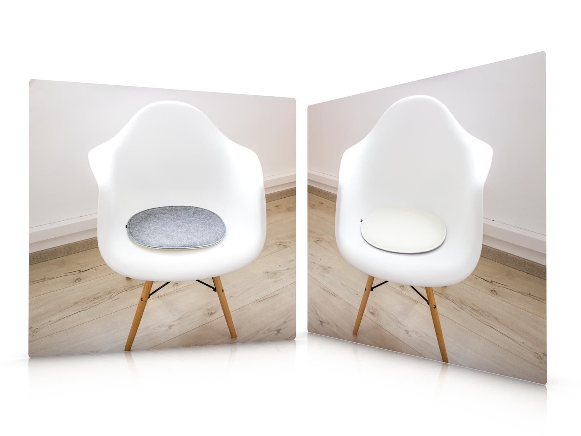 Felt seat cushion oval for Eames in cream-white and graumelated Felt seat cushion oval for Eames in cream-white and graumelated