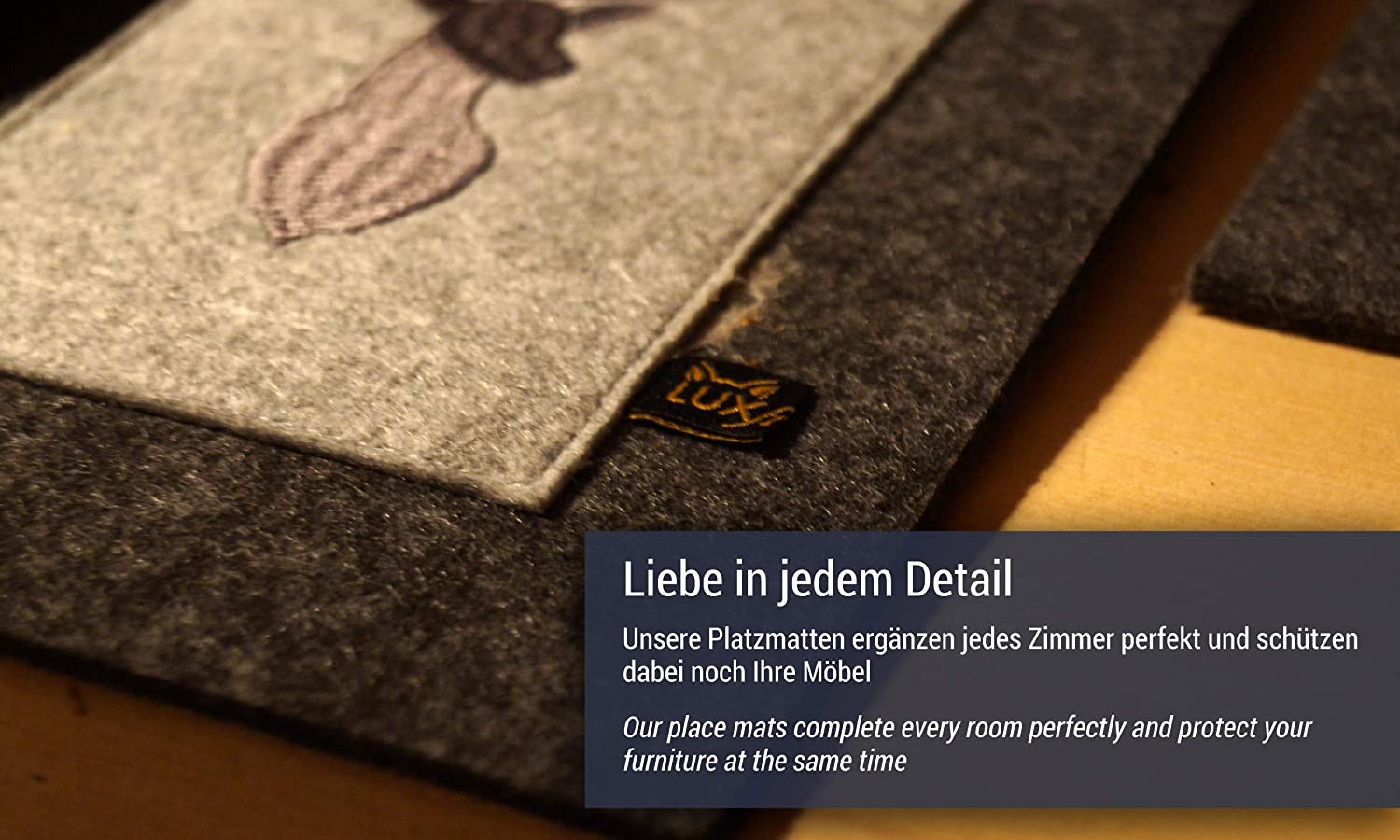 Platzmatten mit Bestecktasche und Hirsch Einstickung, 6er Set, dunkelgrau (LX1935-6er)