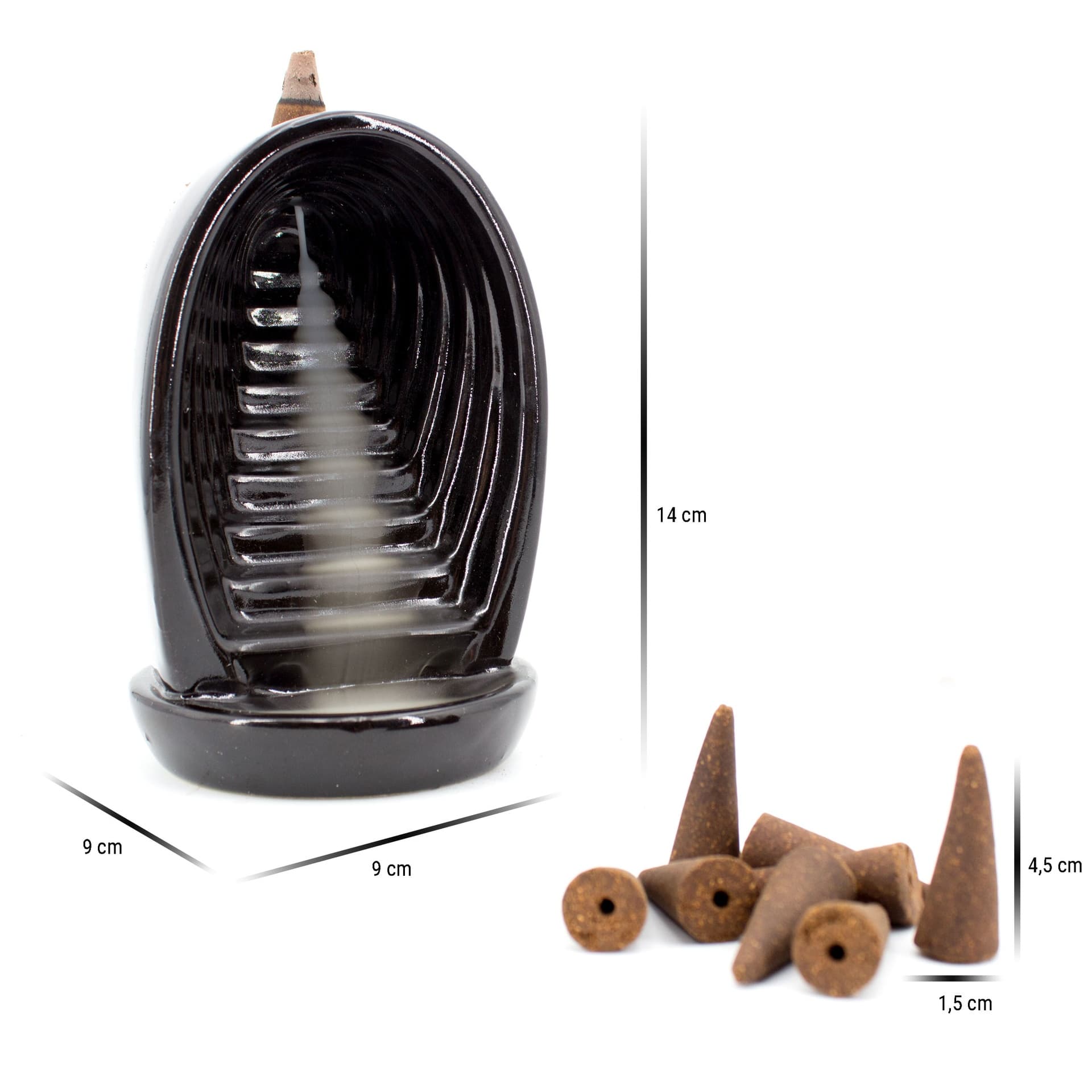 Backflow incense cone holder incl. 10 backflow incense cones