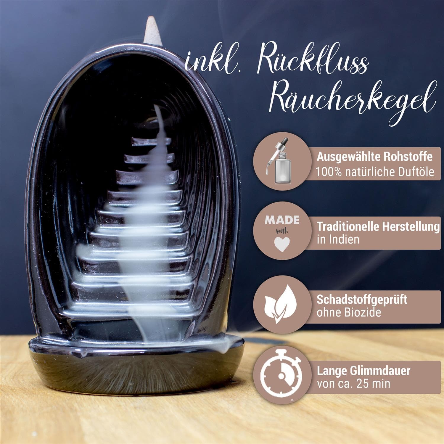 Rückfluss Räucherkegelhalter inkl. 10 Backflow/Rückfluss Räucherkegel (LX2307)