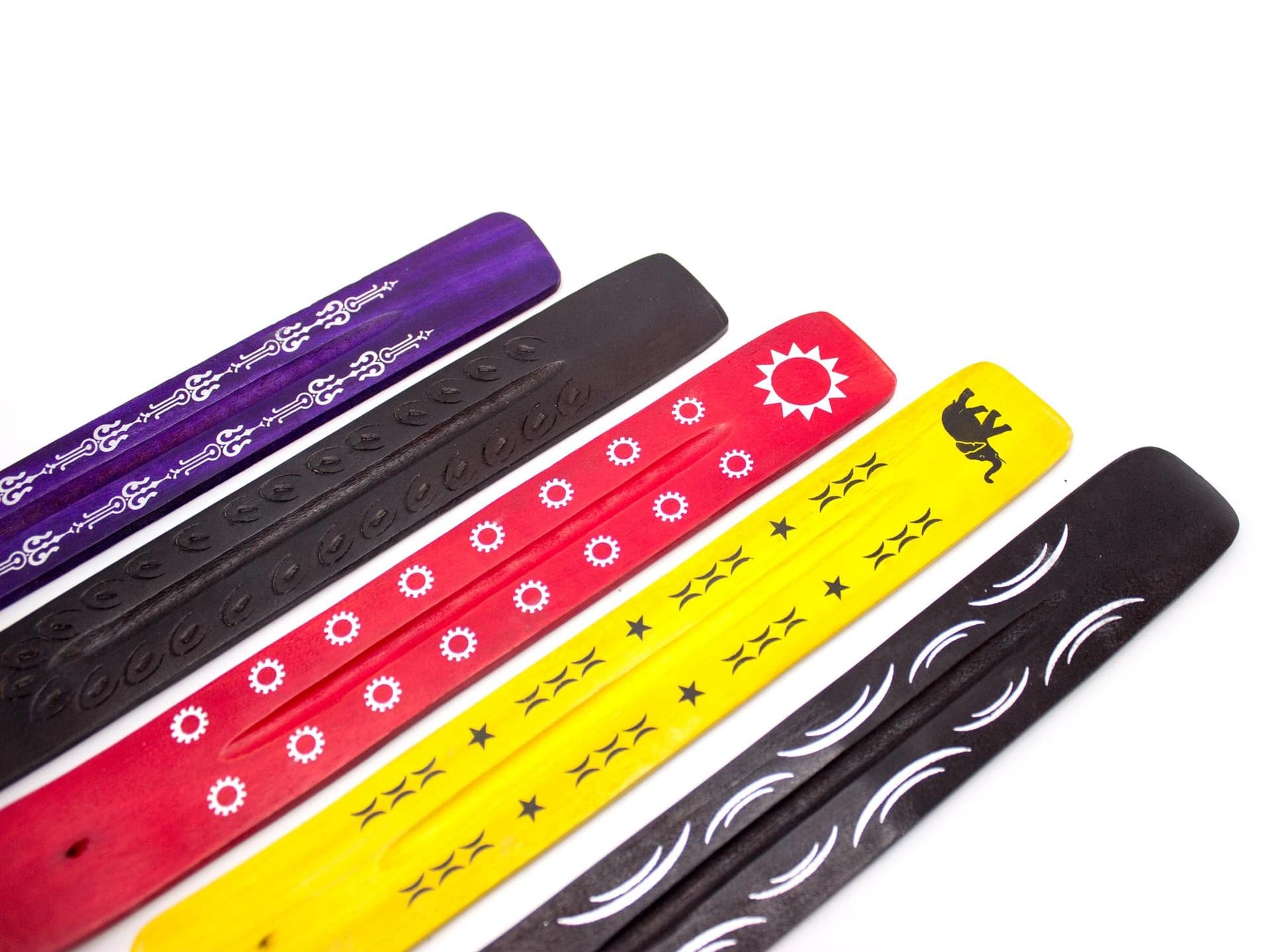 Incense holder set of 5 in black, red, yellow, purple