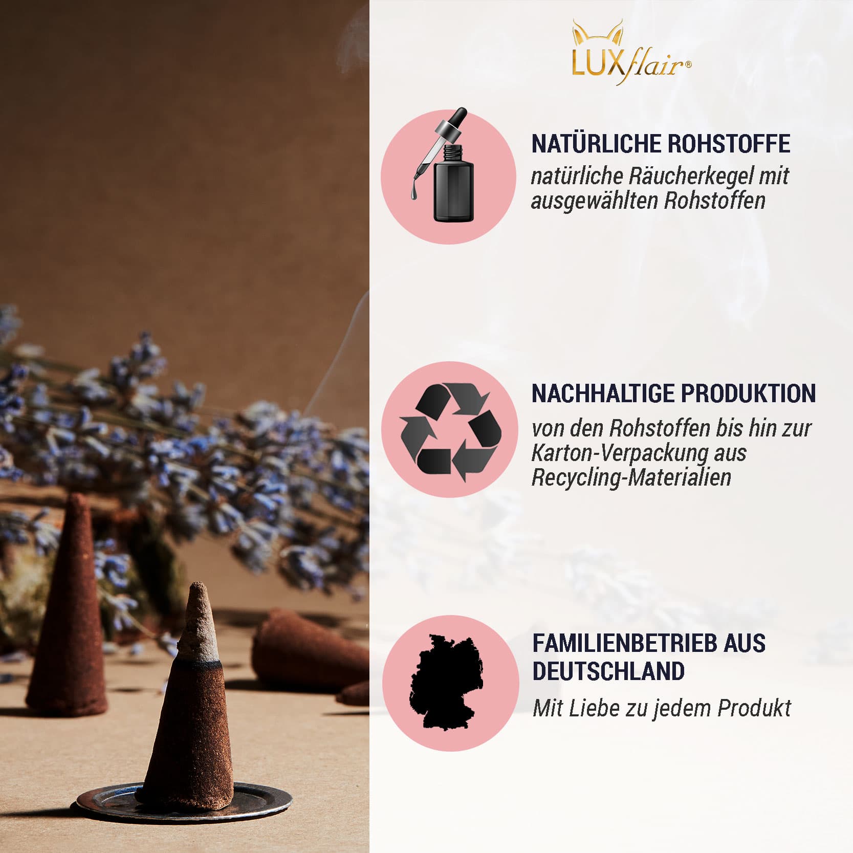 Incense cone set, 8 scents XXL incense cones 25 pieces - lavender