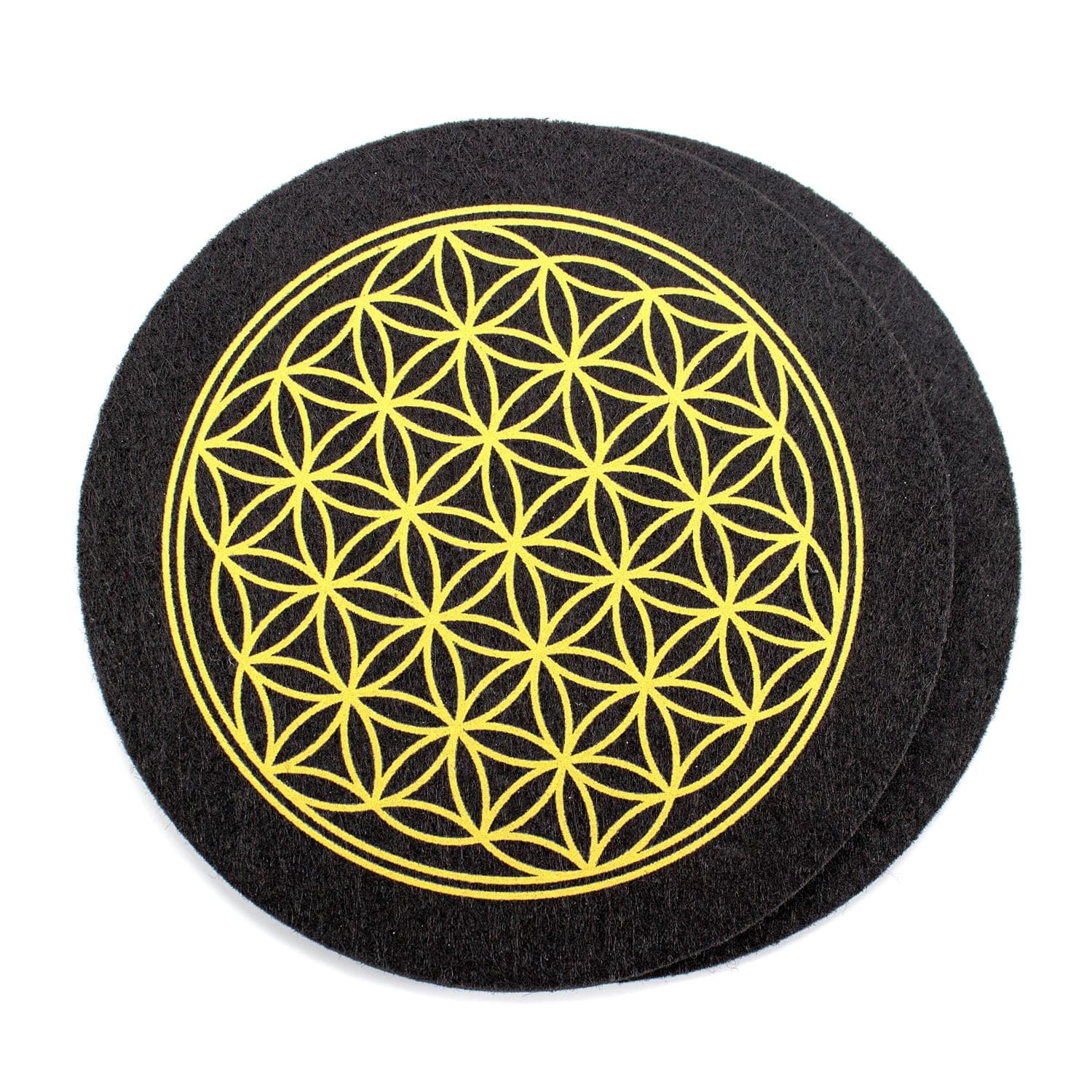 Set of 2 flower of life glass coasters - black