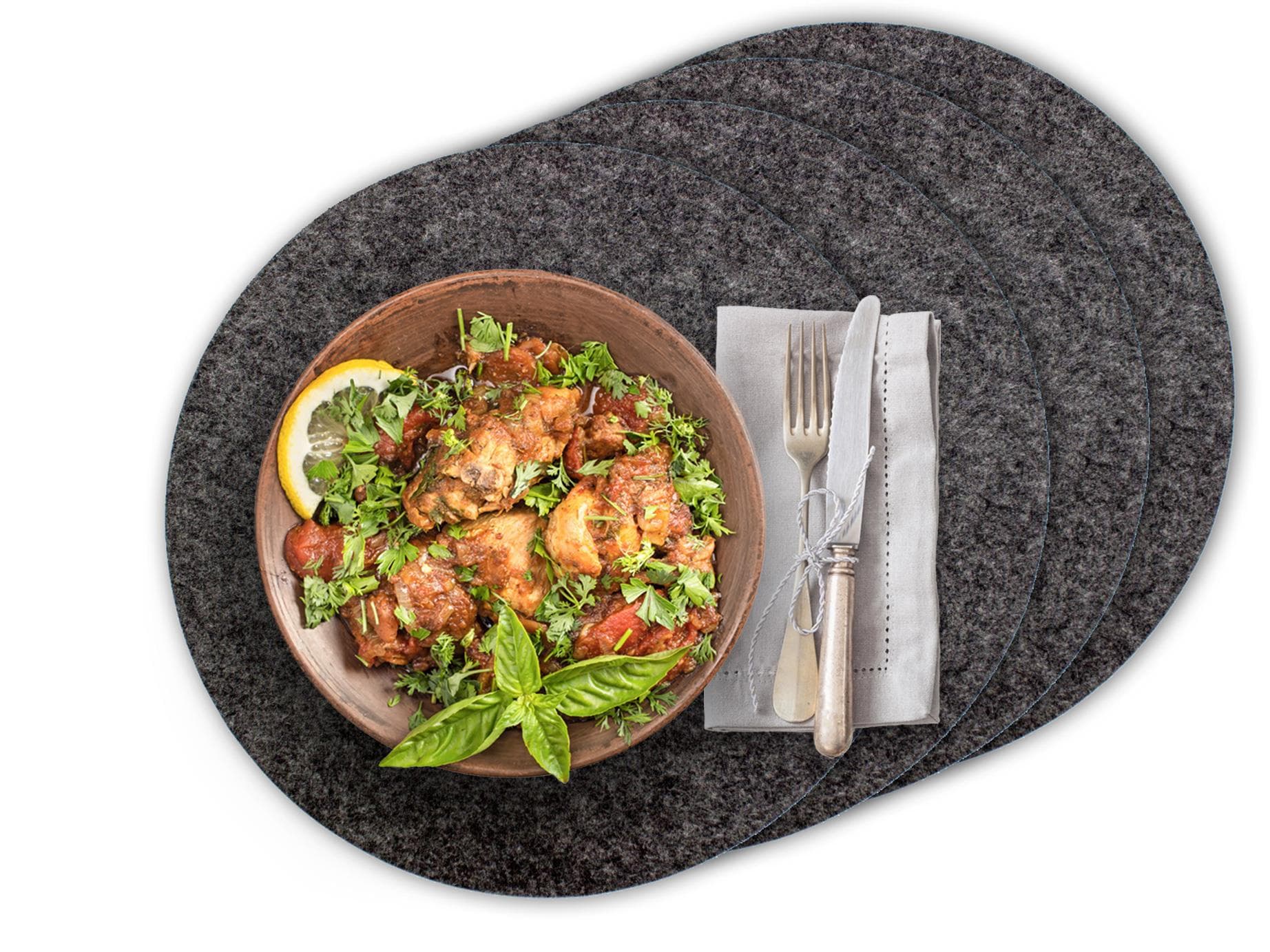 4 piece felt placemat anthracite, round Ø 35cm 4 piece felt placemat anthracite, round Ø 35cm