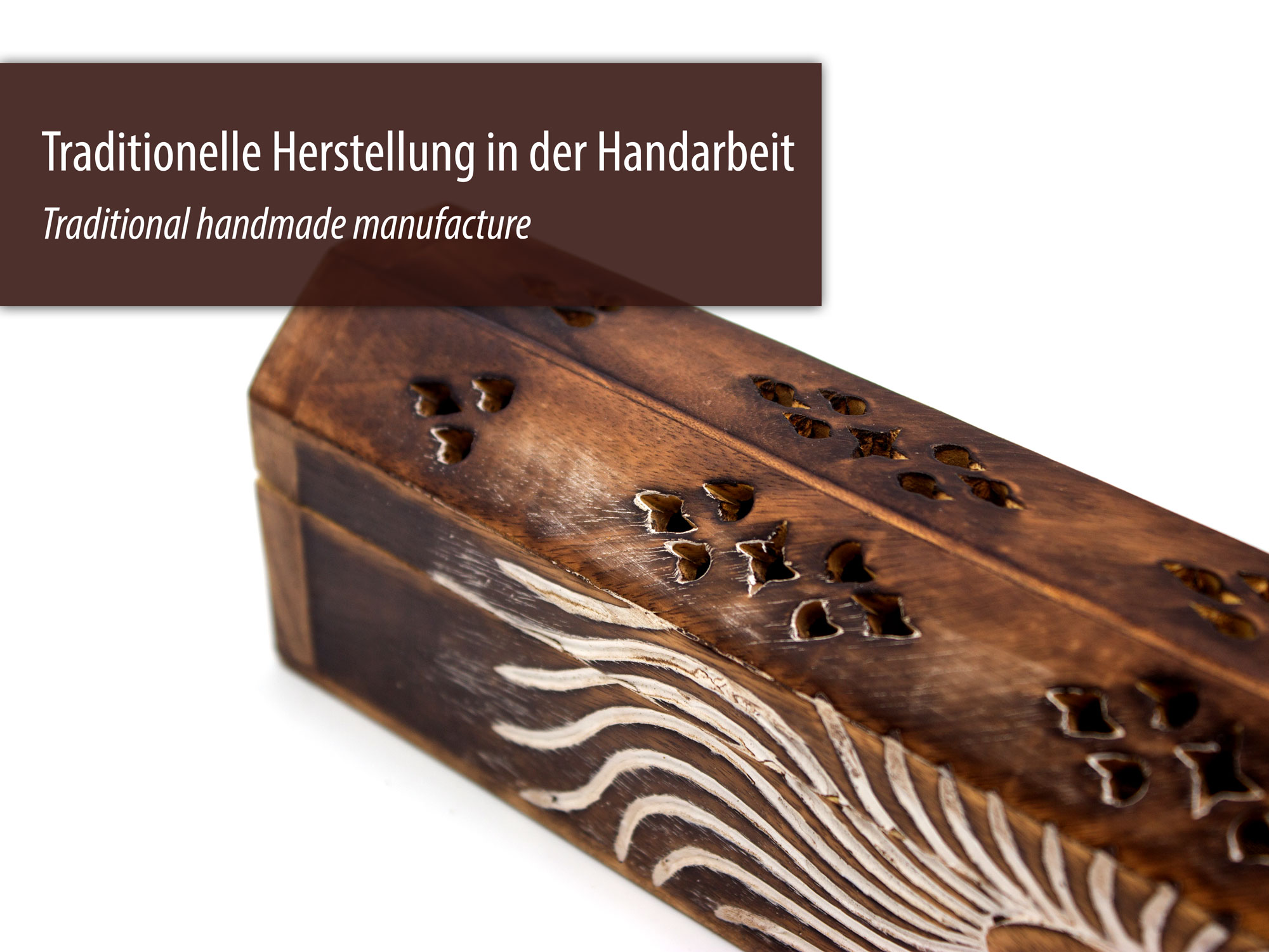 Räucherstäbchen Box aus Sheesham-Holz mit Schnitzerei, braun (LX2117)