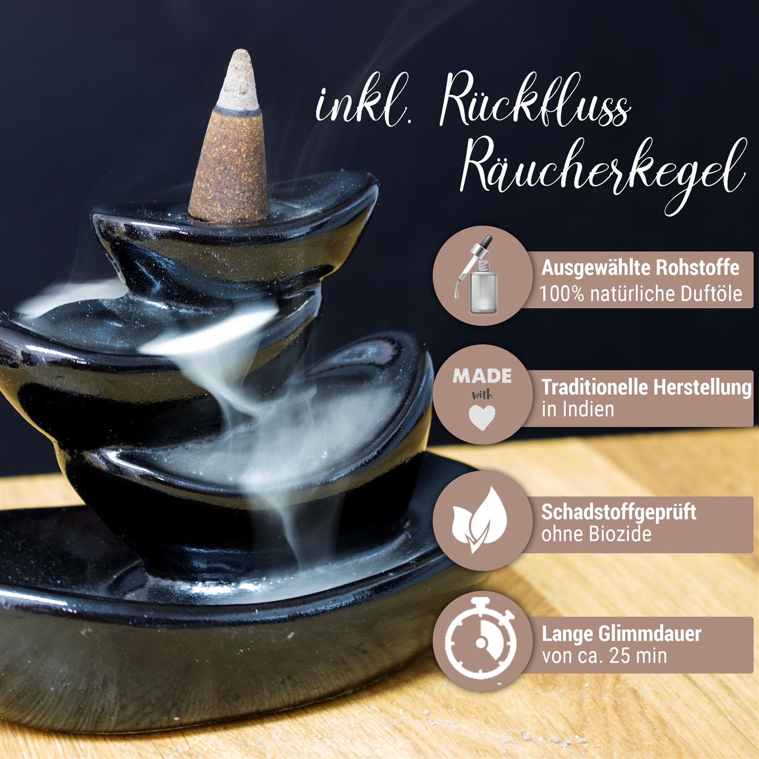 Rückfluss Räucherkegelhalter inkl. 10 Backflow/Rückfluss Räucherkerzen (LX2306)